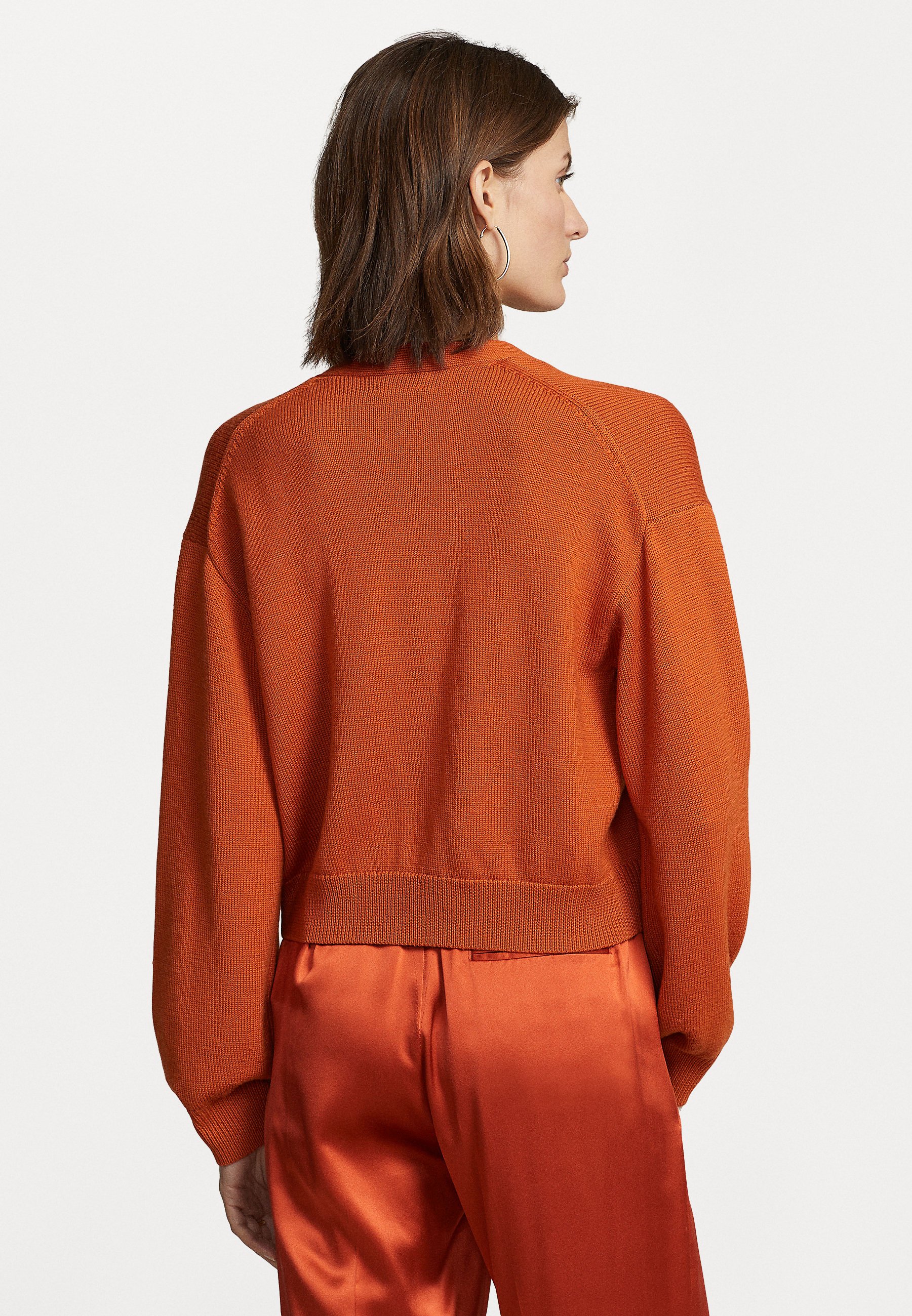 Polo Ralph Lauren V NECK LONG SLEEVE CARDIGAN - Cardigan - deep sunset sky/orange