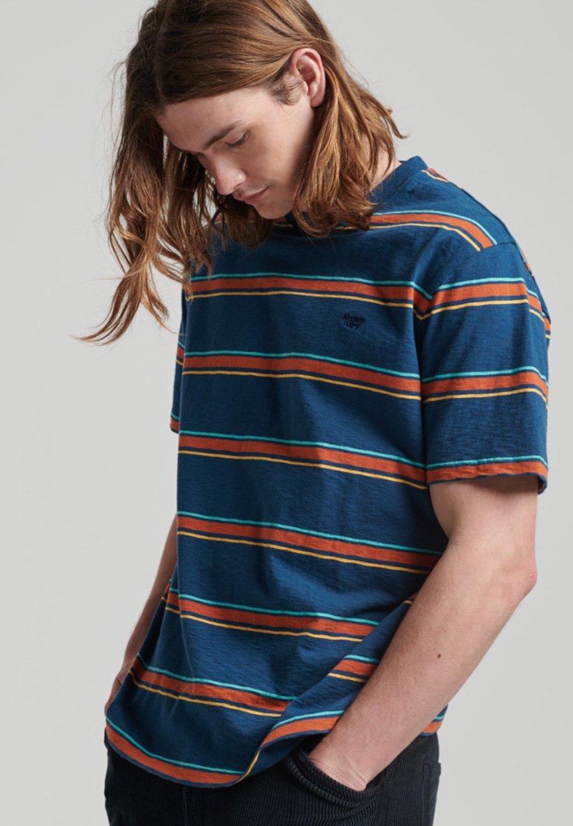 Superdry VINTAGE TEXTURED  - Print T-shirt - blue bottle stripe/blue