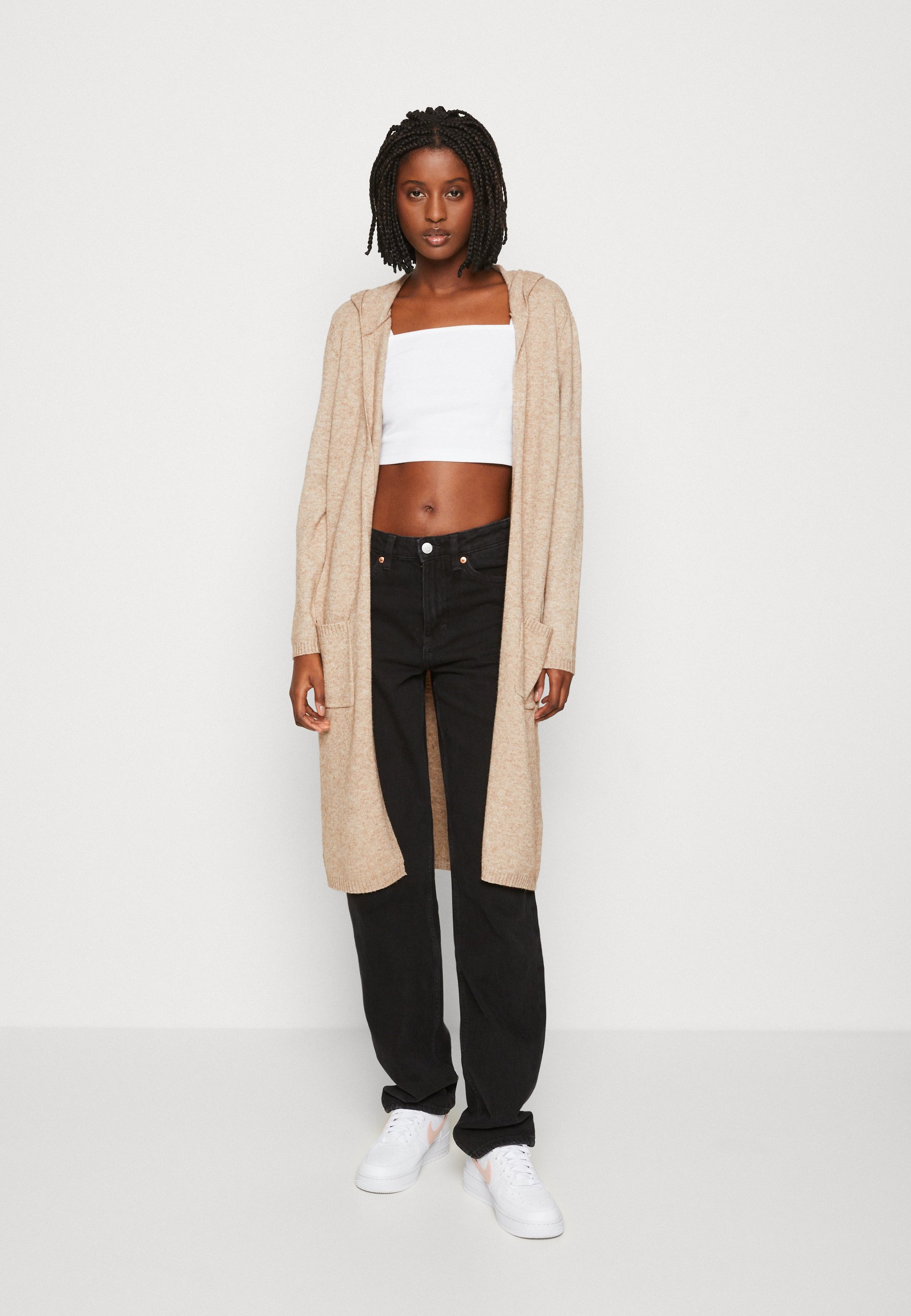 ONLY ONLLESLY LONG HOOD OPEN CARDIGAN - Cardigan - beige melange/beige