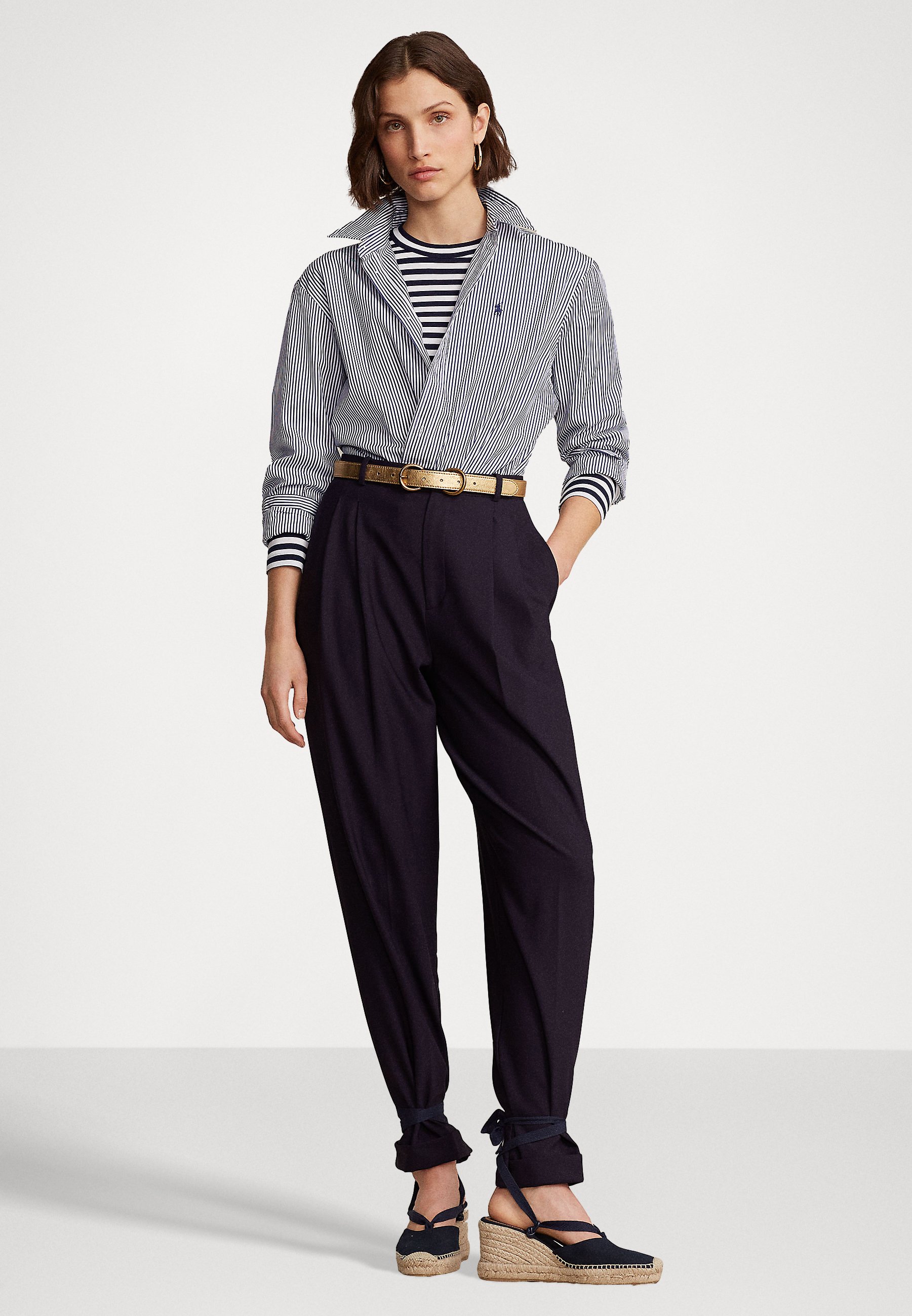 Polo Ralph Lauren LONG SLEEVE BUTTON FRONT - Button-down blouse - white/ fall royal/white