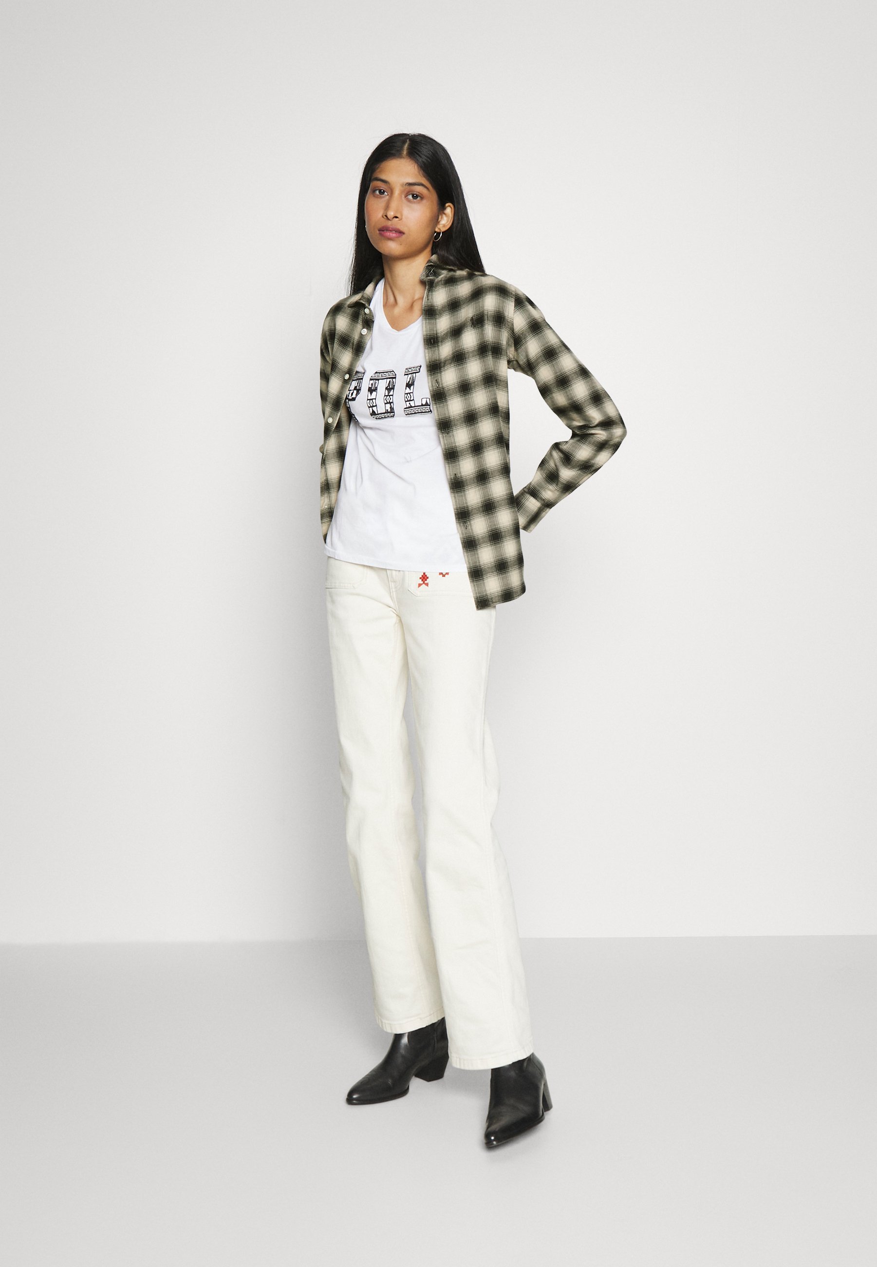 Polo Ralph Lauren GEORGIA LONG SLEEVE BUTTON FRONT - Button-down blouse - cream/black ombre/off-white