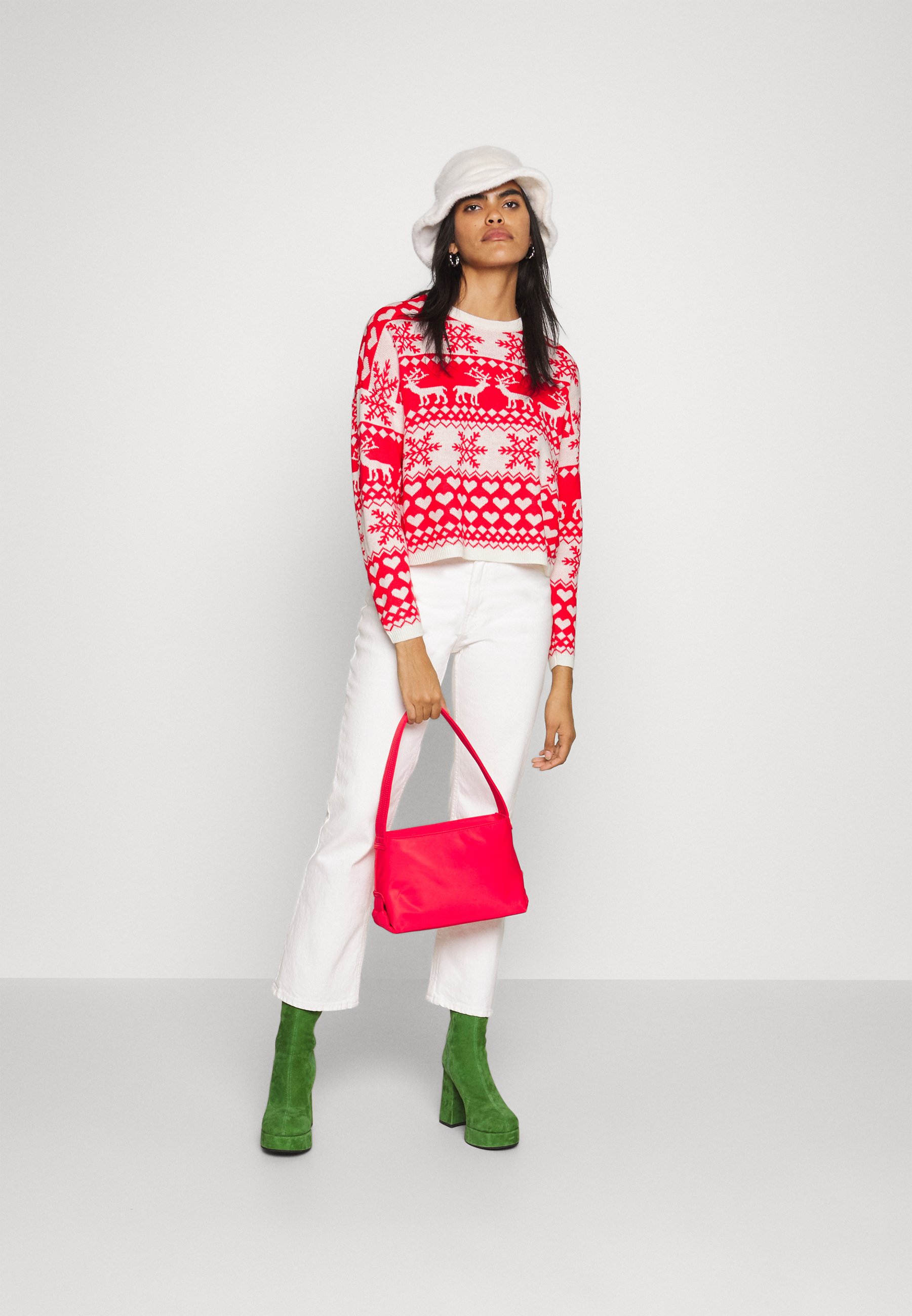 ONLY ONLXMAS HEARTS LOOSE - Cardigan - cloud dancer/high risk red/red