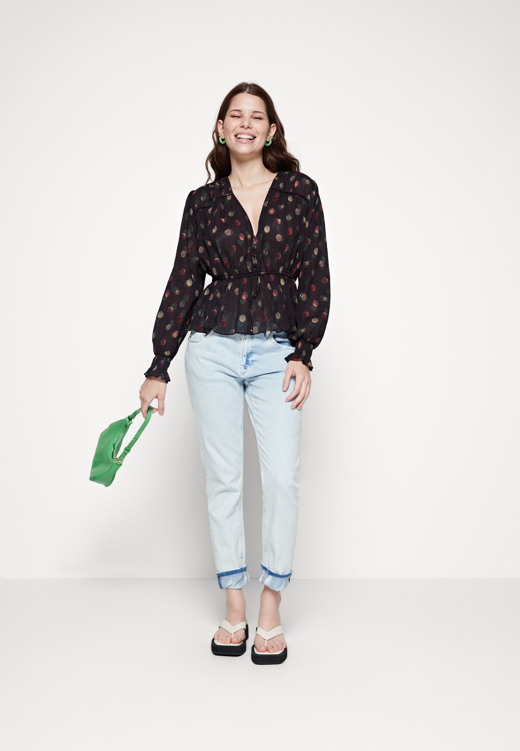 Scotch & Soda CRINKLE V NECK PEPLUM - Blouse - black