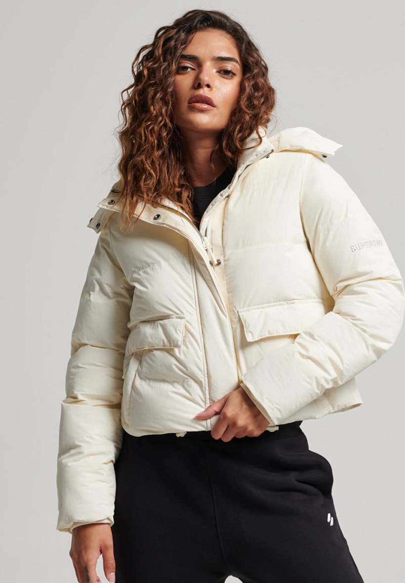 Superdry TRAIN BOXY PUFFER - Winter jacket - riff white/light yellow
