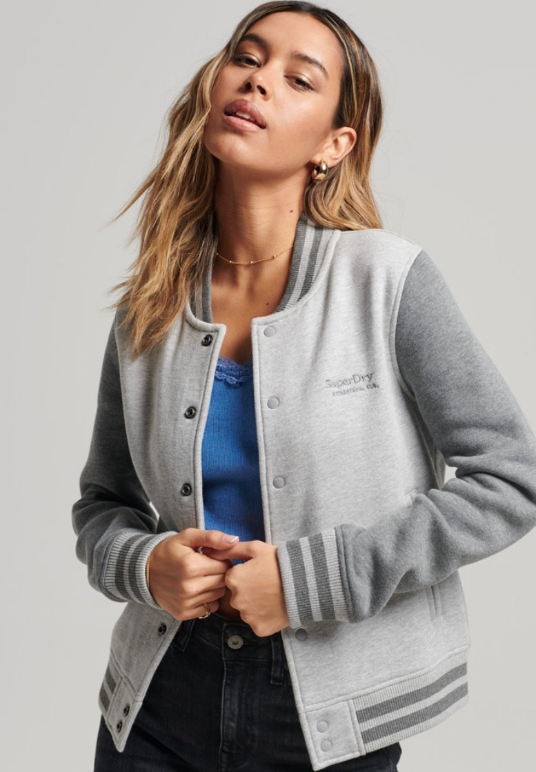 Superdry VINTAGE LOGO - Bomber Jacket - grey marl rich charcoal marl/grey