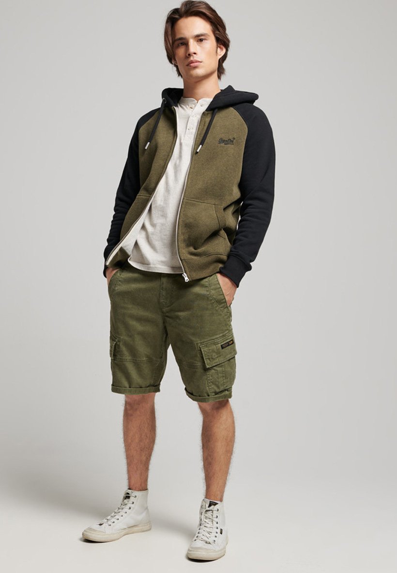 Superdry VINTAGE LOGO EMBROIDERED BASEBALL  - Zip-up sweatshirt - olive marl/black/olive