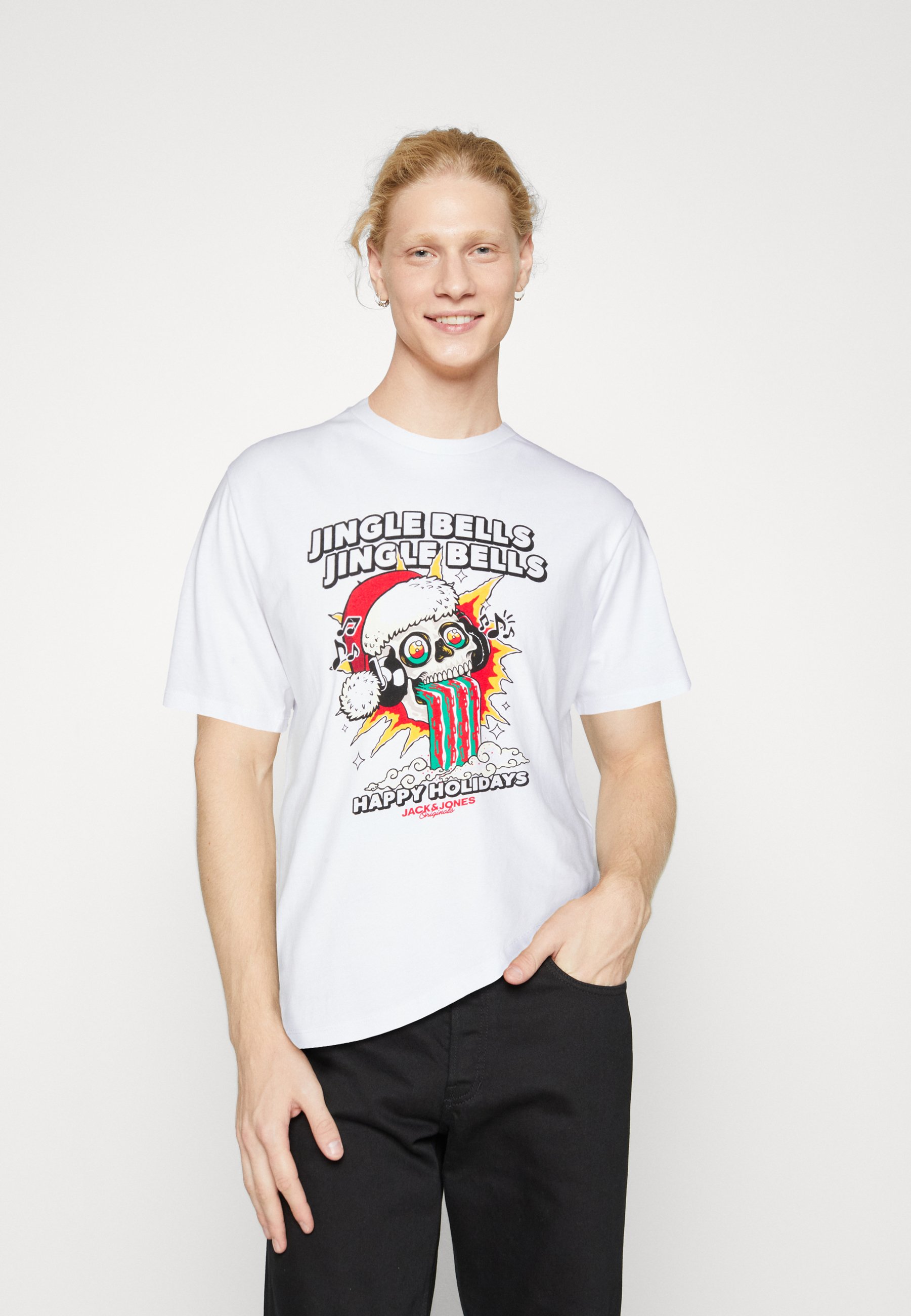 Jack &Jones JORCHRISTMAS SKULL SS CREW NECK - Print T-shirt - bright white/white