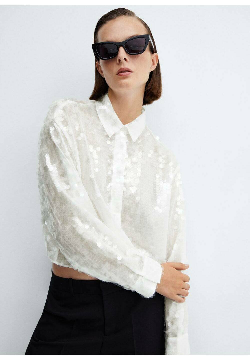 Mango FLAKE - Button-down blouse - cremeweiß/off-white