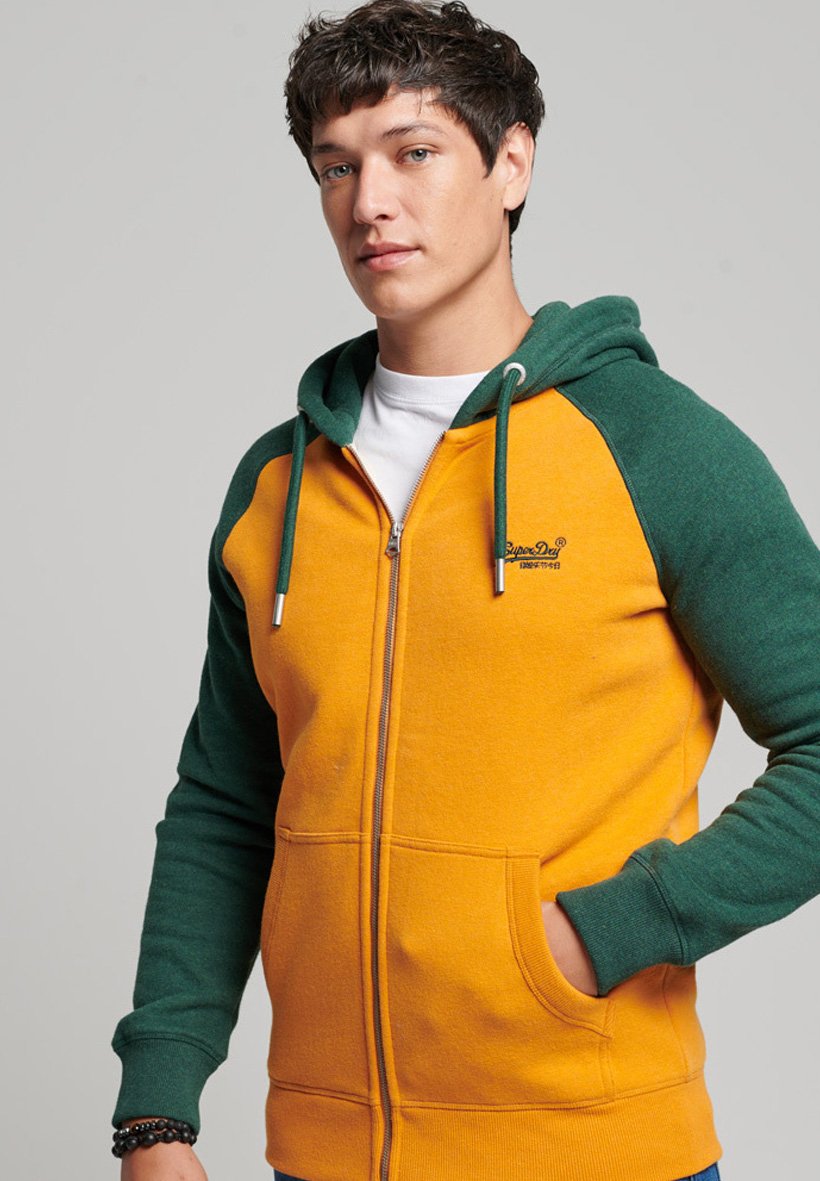 Superdry VINTAGE LOGO EMBROIDERED BASEBALL  - Zip-up sweatshirt - thrift gold marl campus green marl/gold-coloured