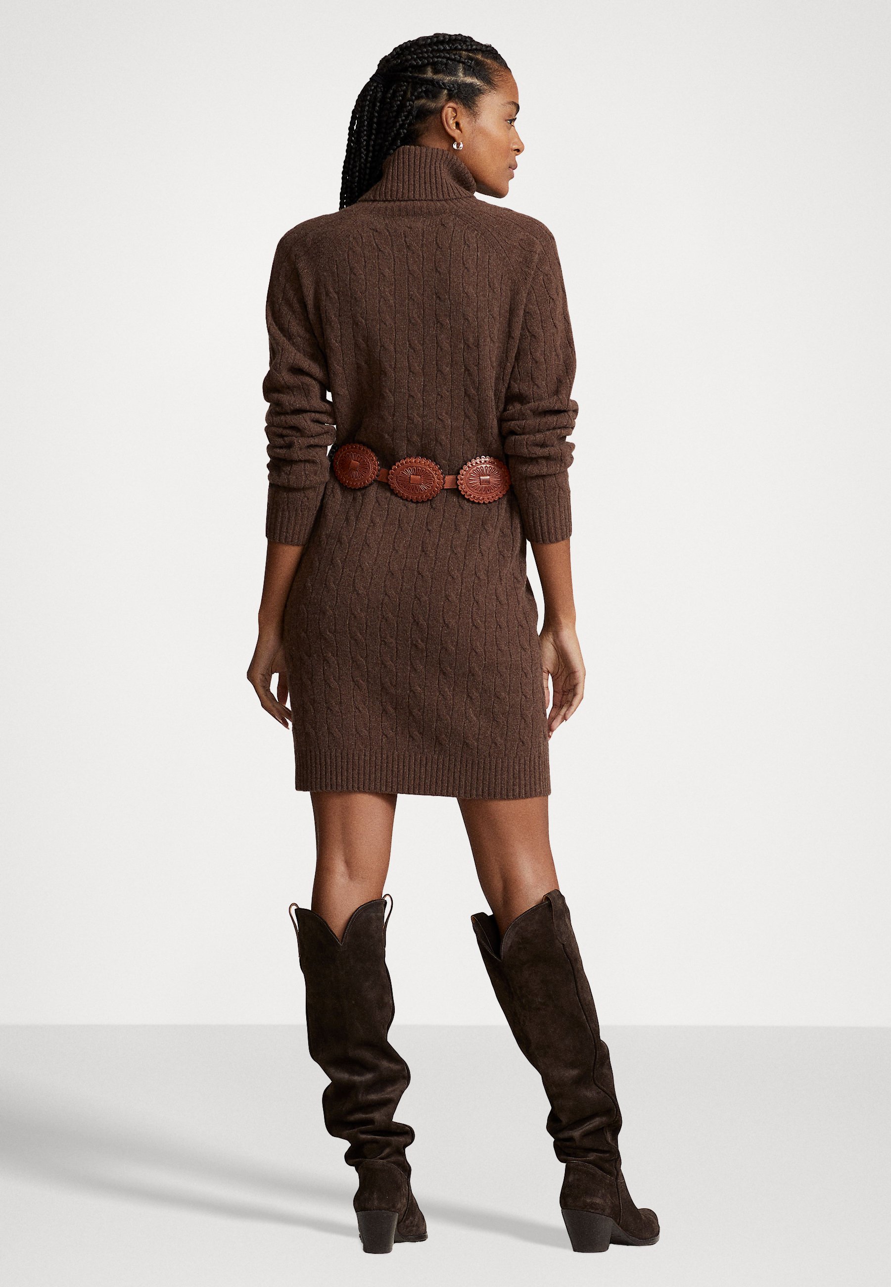 Polo Ralph Lauren LONG SLEEVE DAY DRESS - Jumper dress - brown melange/brown