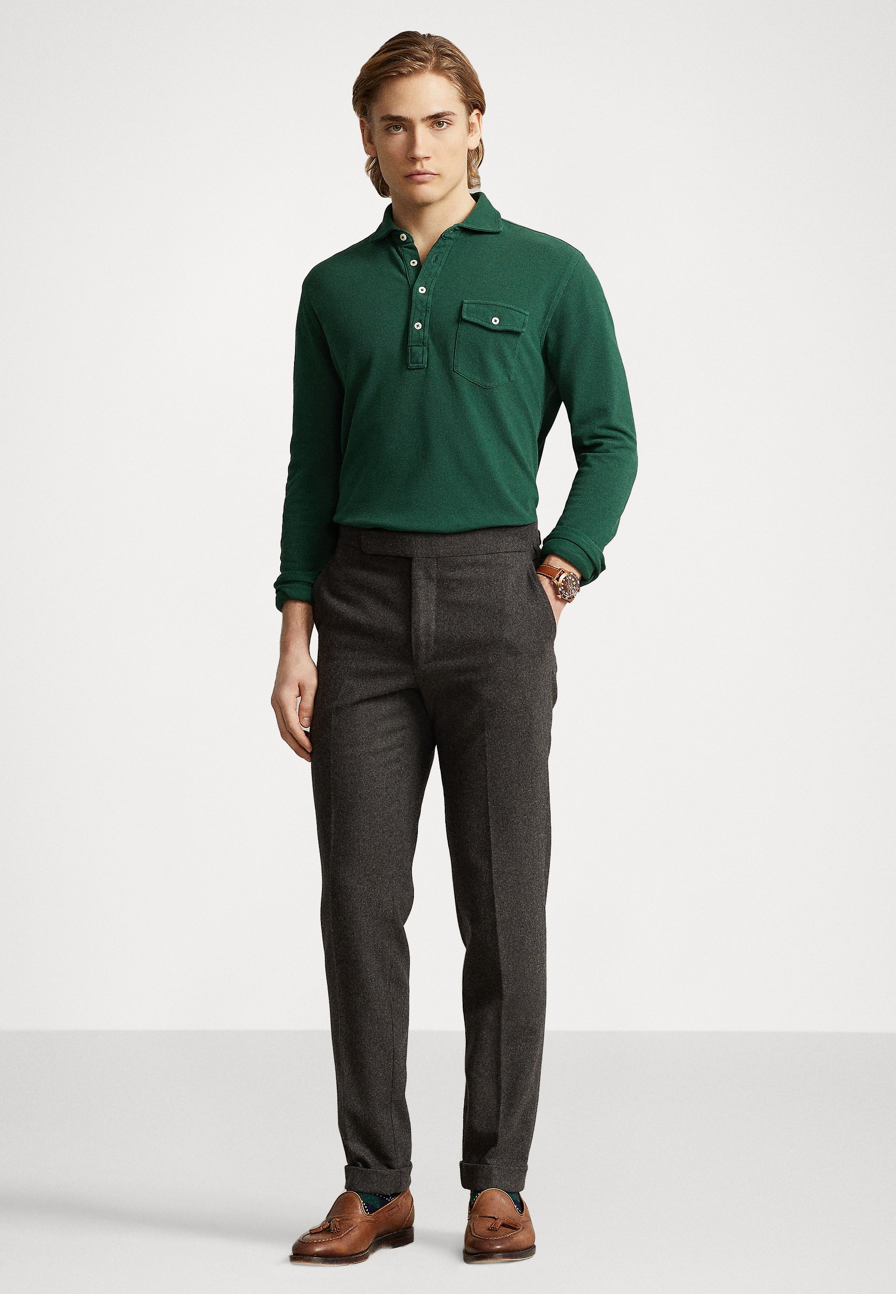 Polo Ralph Lauren LONG SLEEVE - Polo shirt - northwest pine/dark green