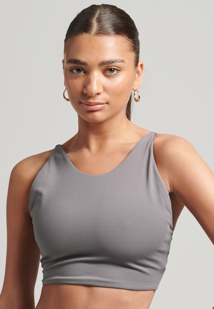 Superdry SPORT FLEX OPEN BACK CROP - Bustier - rock/dark grey