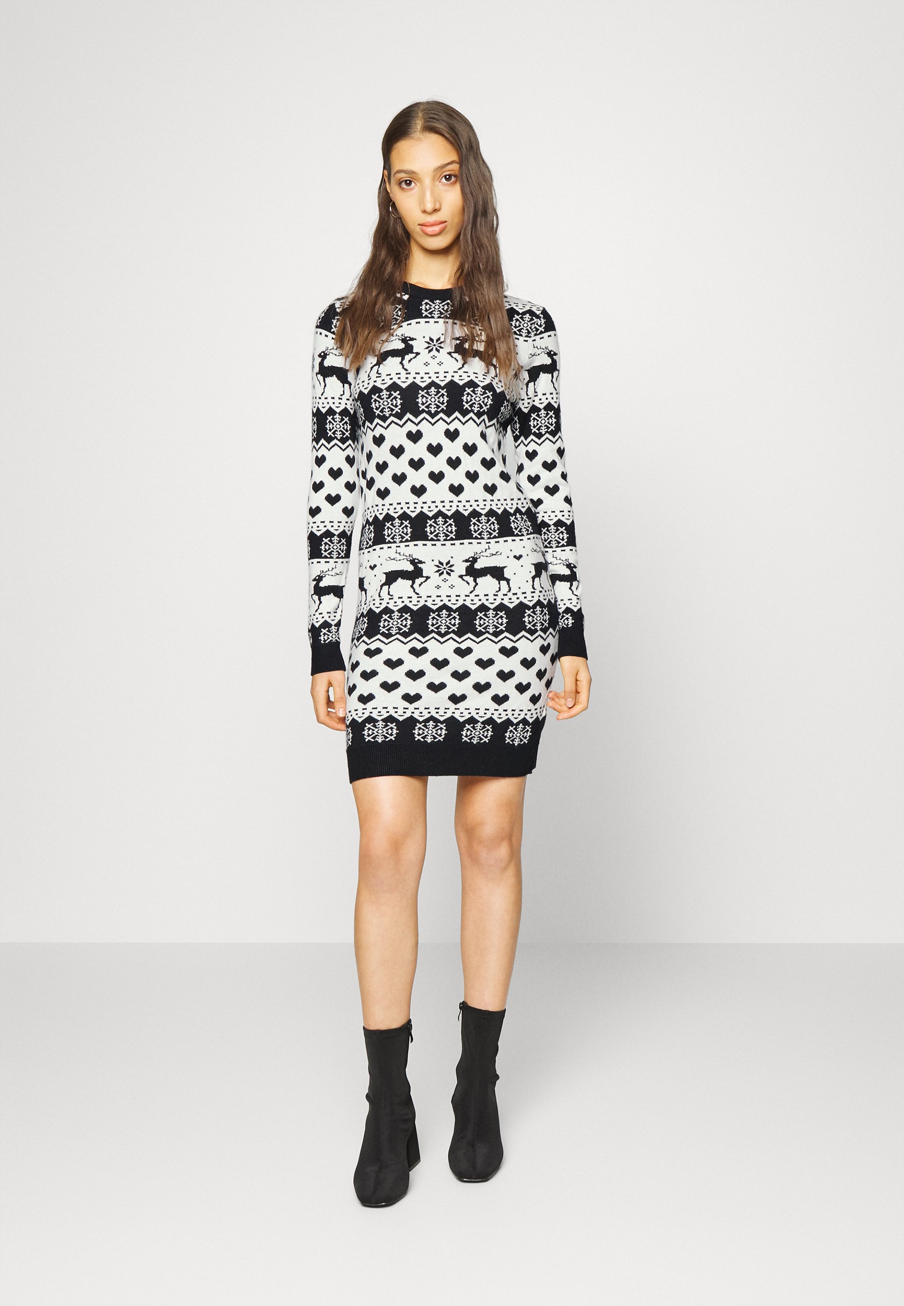 ONLY ONLXMAS DEER DRESS - Jumper dress - cloud dancer/black/beige