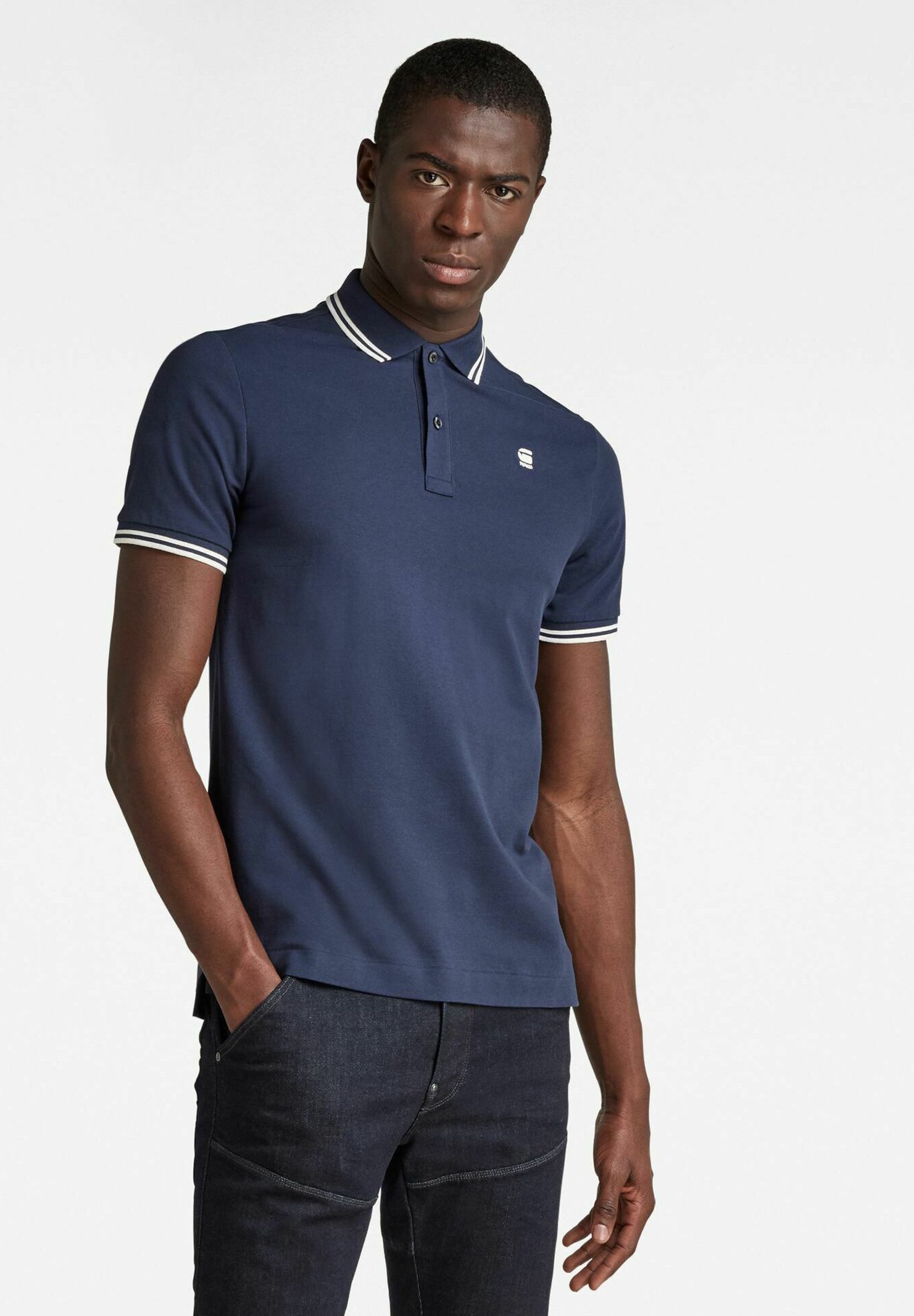 G-Star DUNDA SLIM STRIPE - Polo shirt - sartho blue/dark blue