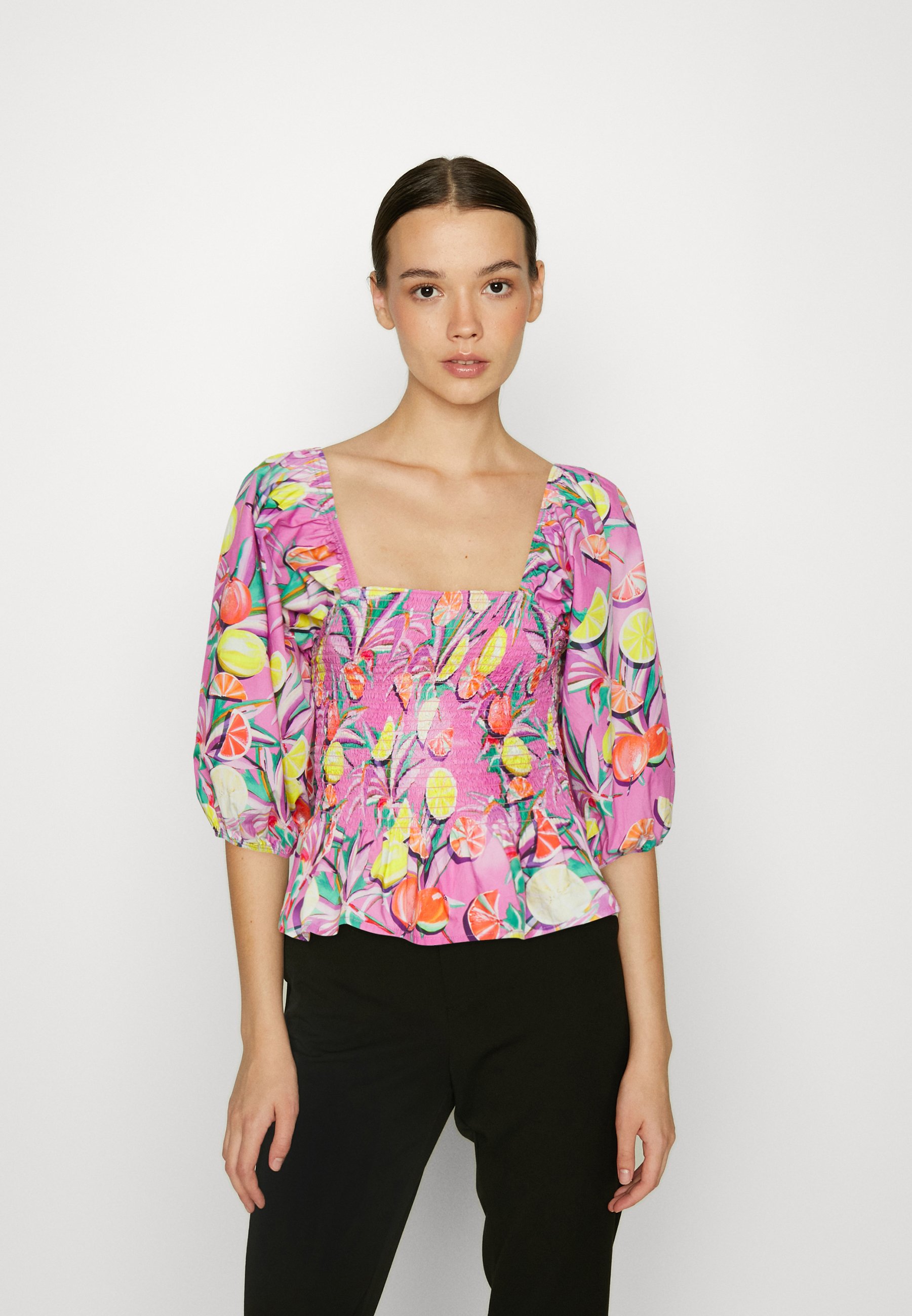 Scotch & Soda SMOCKED PUFF SLEEVE - Print T-shirt - pink