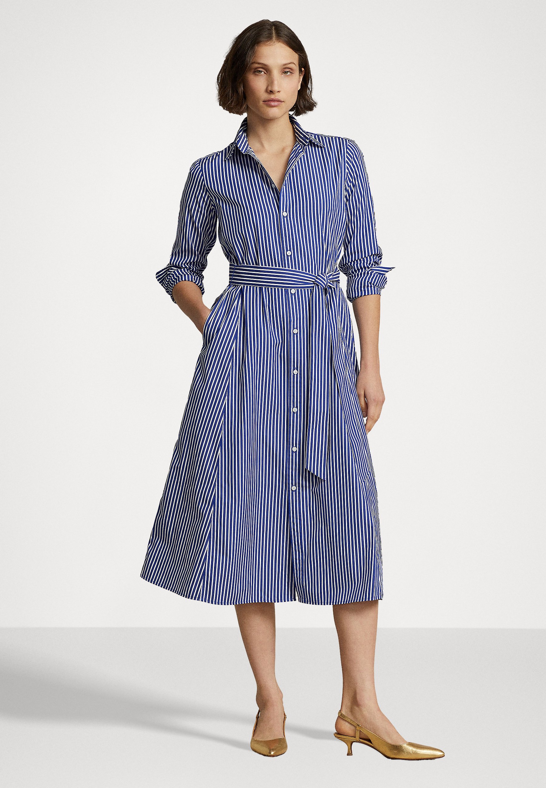 Polo Ralph Lauren LONG SLEEVE DAY DRESS - Shirt dress - bright navy/ white/dark blue