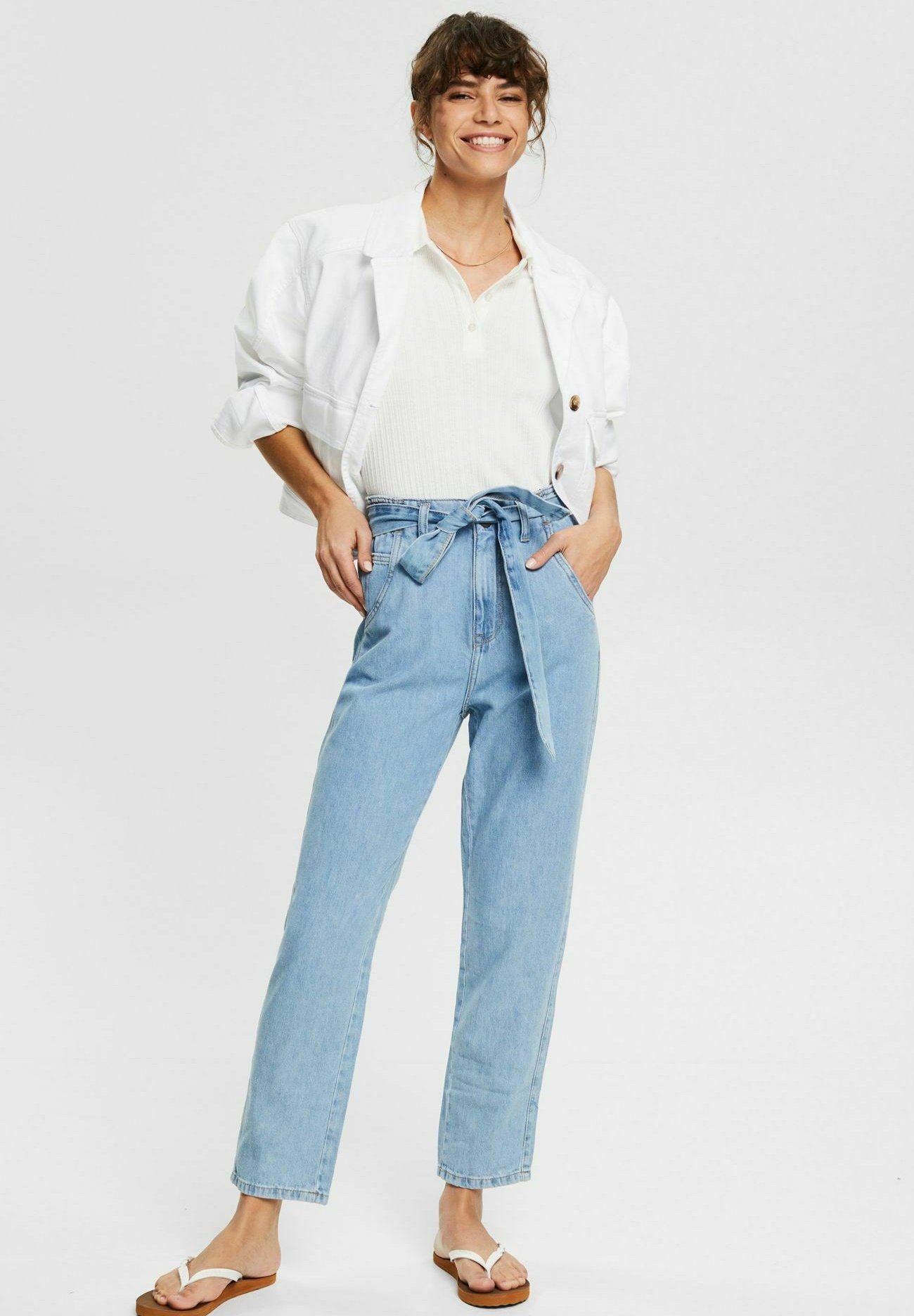 Esprit PAPERBAG - Straight leg jeans - blue medium washed/metallic blue