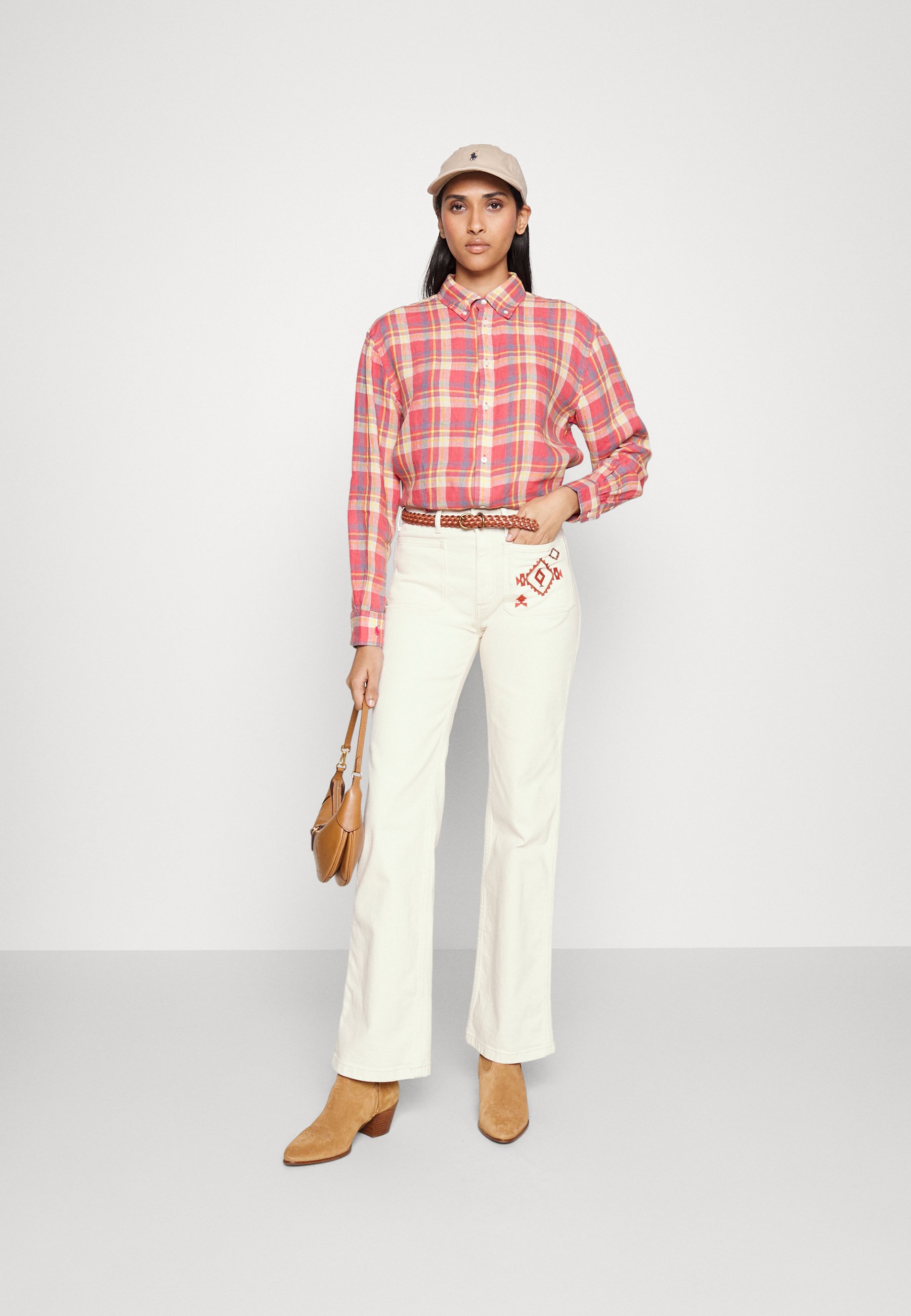 Polo Ralph Lauren LIGH LONG SLEEVE BUTTON FRONT SHIRT - Button-down blouse - pink/yellow multi plaid/pink