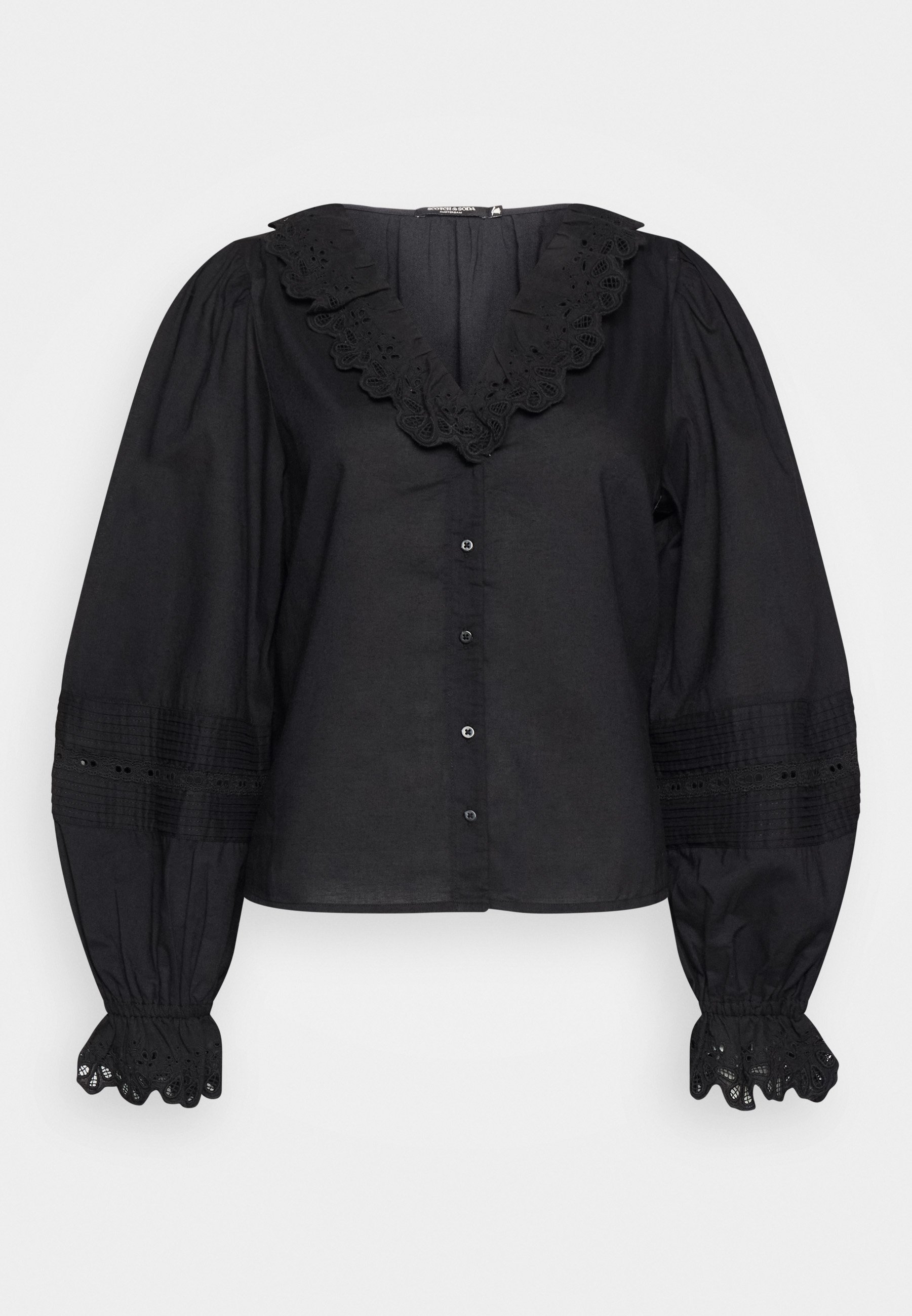 Scotch & Soda V-NECK BRODERIE   - Button-down blouse - black