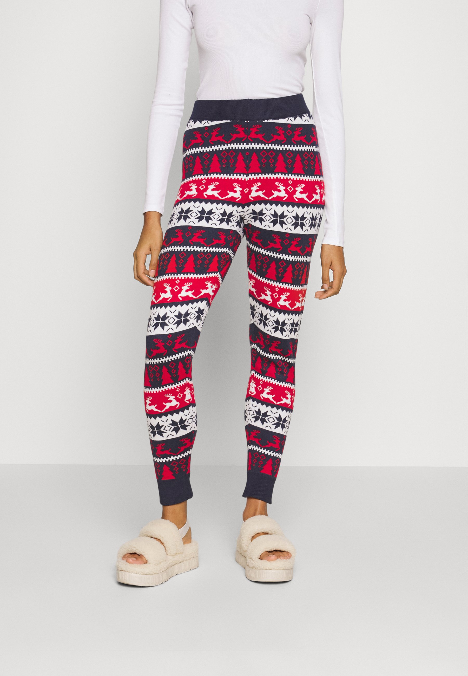 ONLY ONLXMAS COMFY DEER PANT - Trousers - night sky/cloud dancer/chili red/dark blue