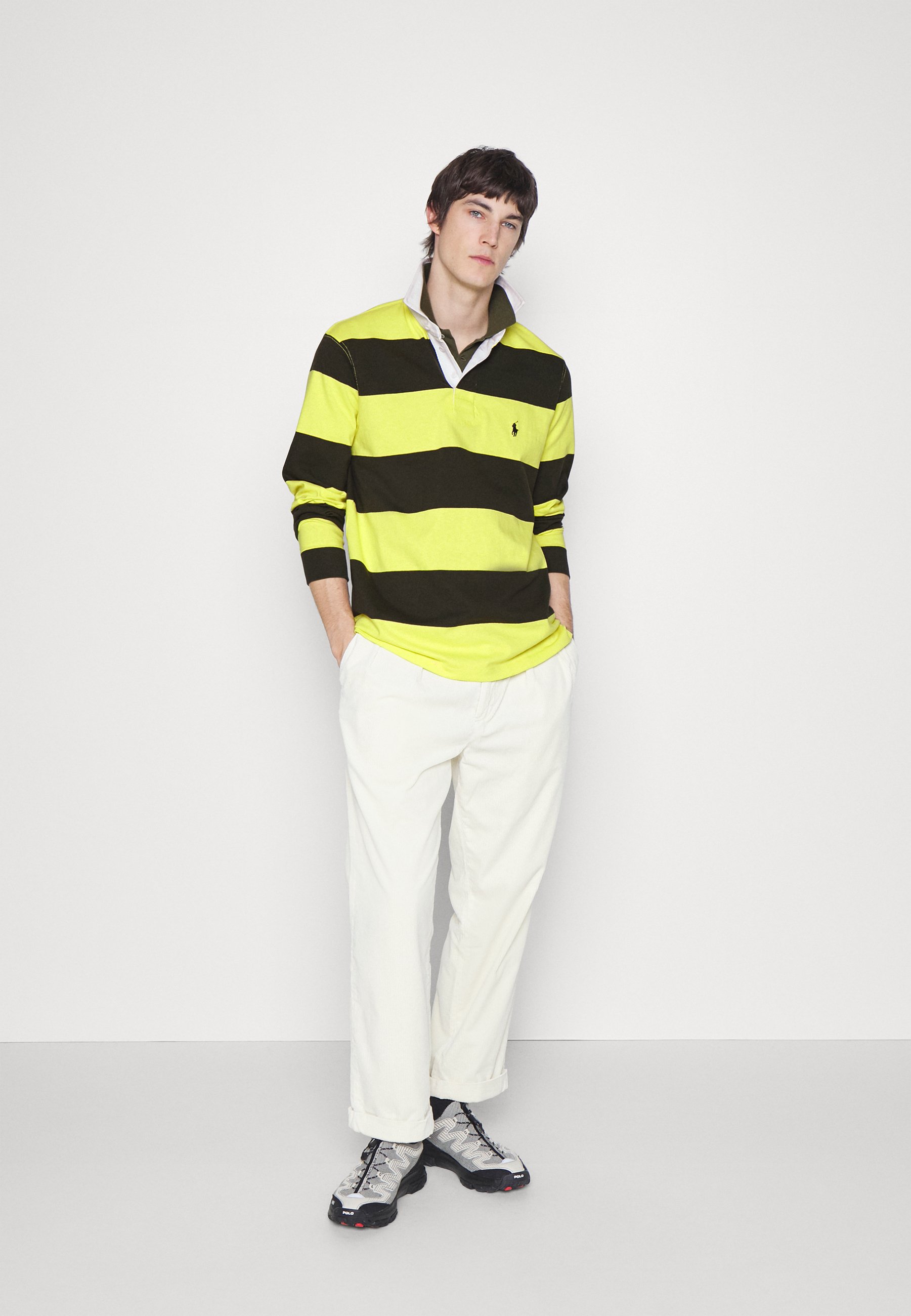 Polo Ralph Lauren CLASSIC FIT STRIPED RUGBY SHIRT - Polo shirt - company olive/laser yellow/olive