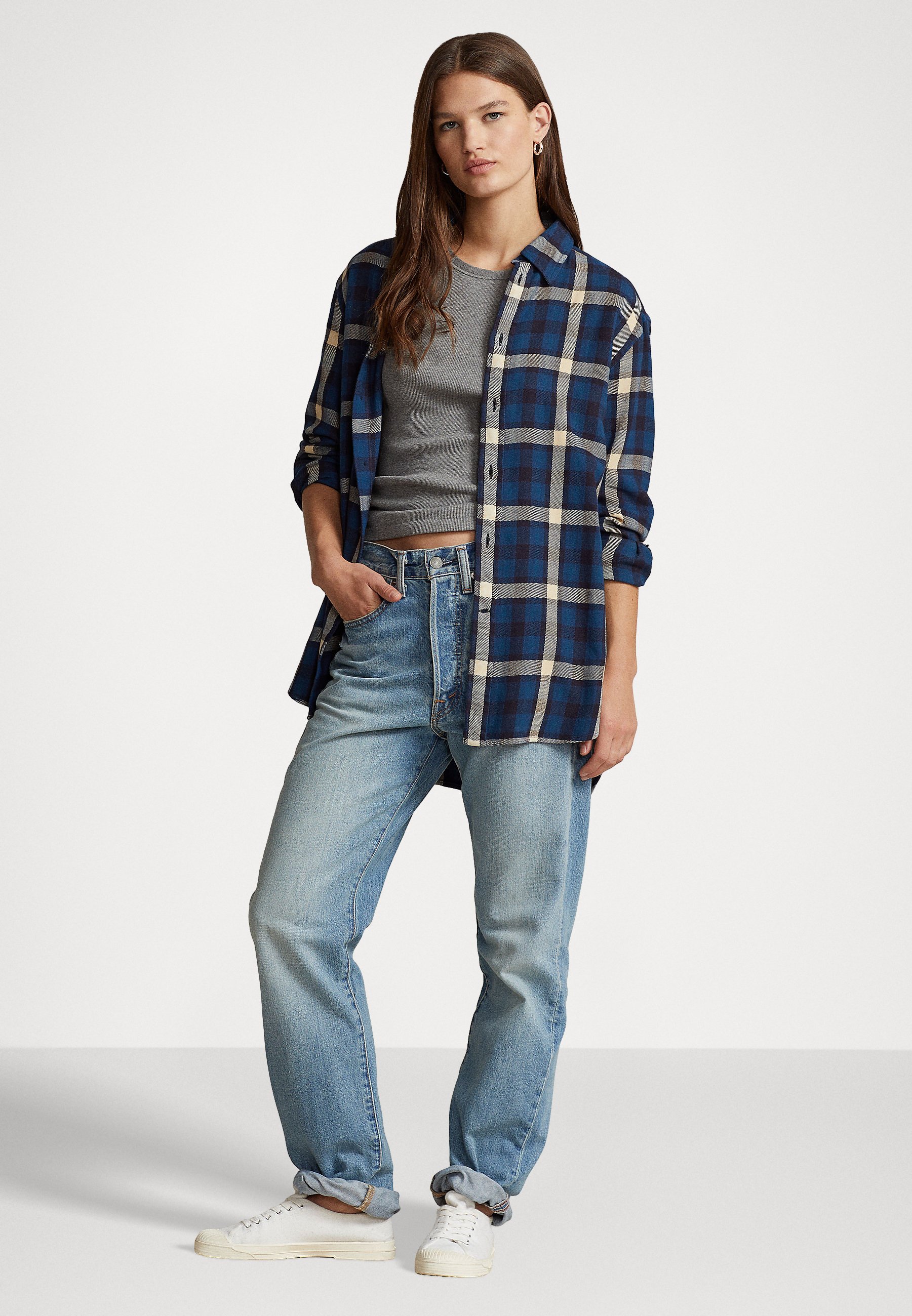 Polo Ralph Lauren LONG SLEEVE BUTTON FRONT SHIRT - Button-down blouse - blue multi plaid/blue
