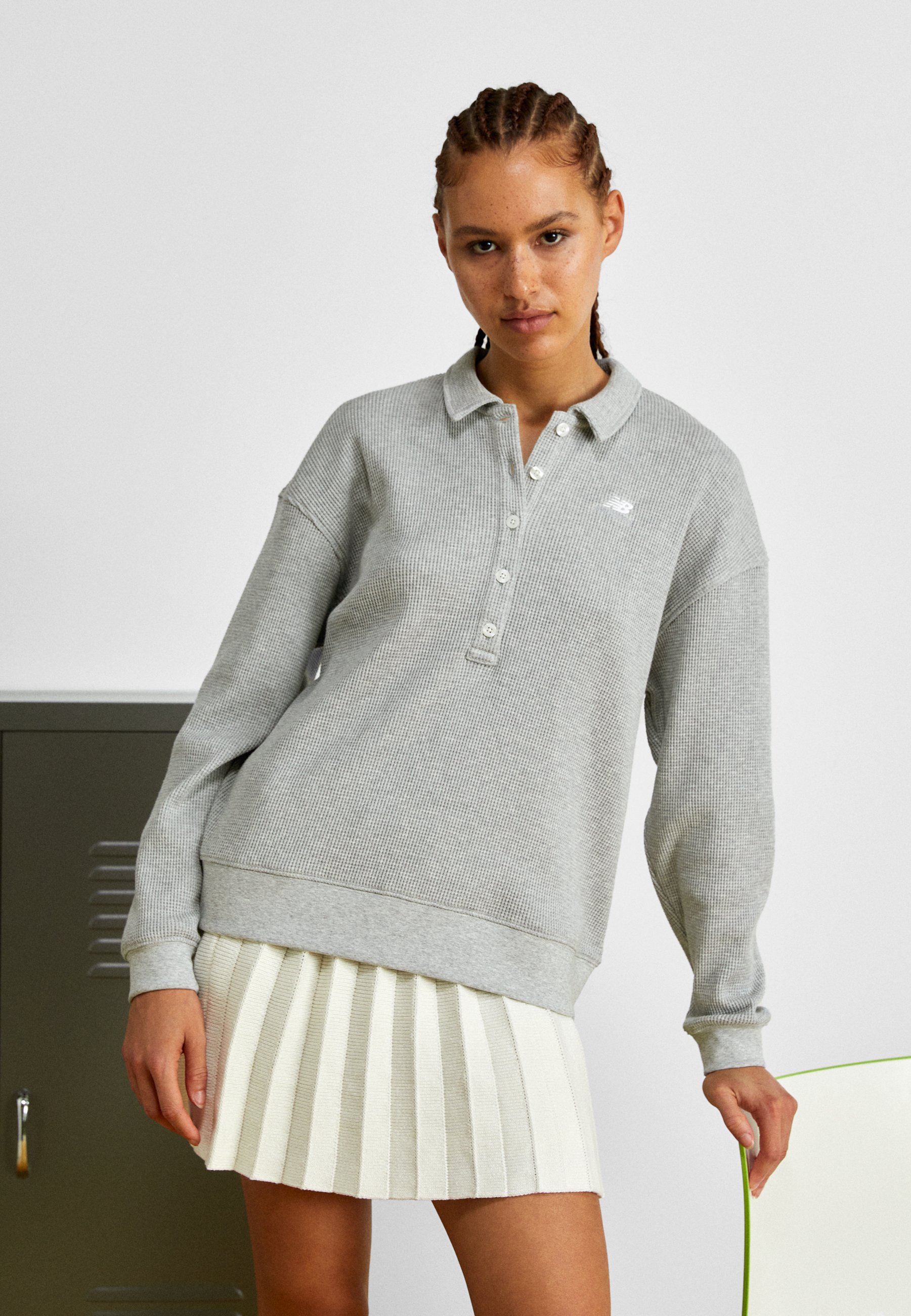 NB ATHLETICS COLLARED LONG SLEEVE - Polo shirt - athletic grey/grey