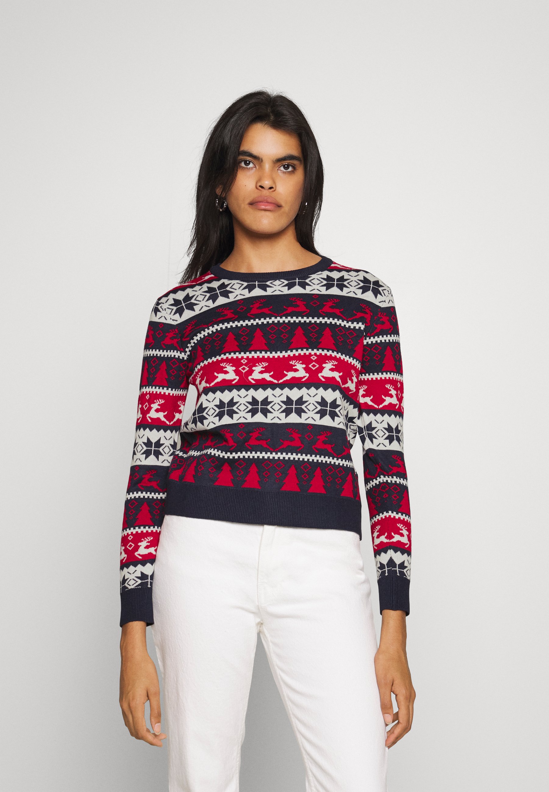 ONLY ONLXMAS COMFY DEER - Jumper - night sky/cloud dancer/chili pepper/dark blue