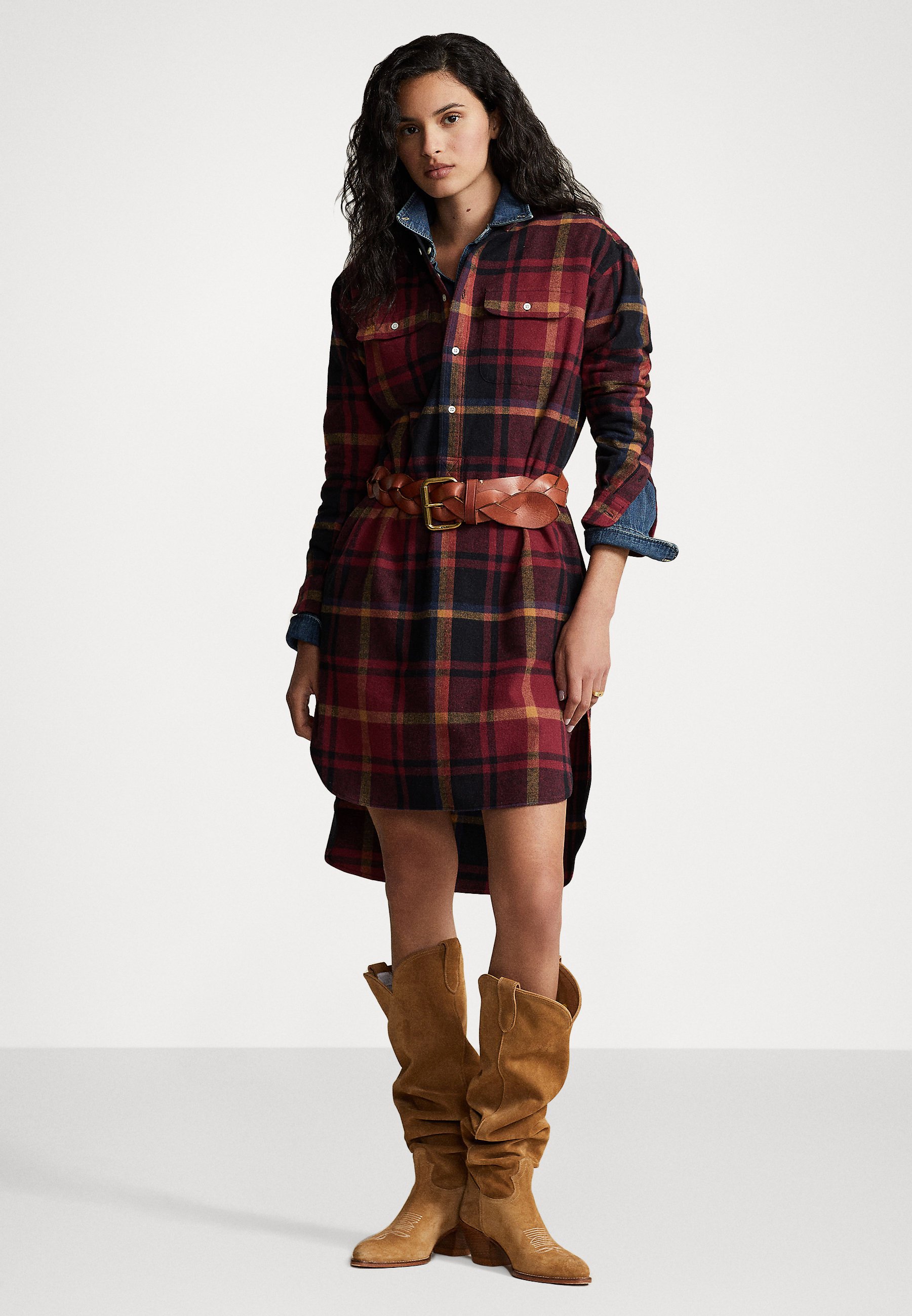 Polo Ralph Lauren LONG SLEEVE DAY DRESS - Shirt dress - red multi fall plaid/tan