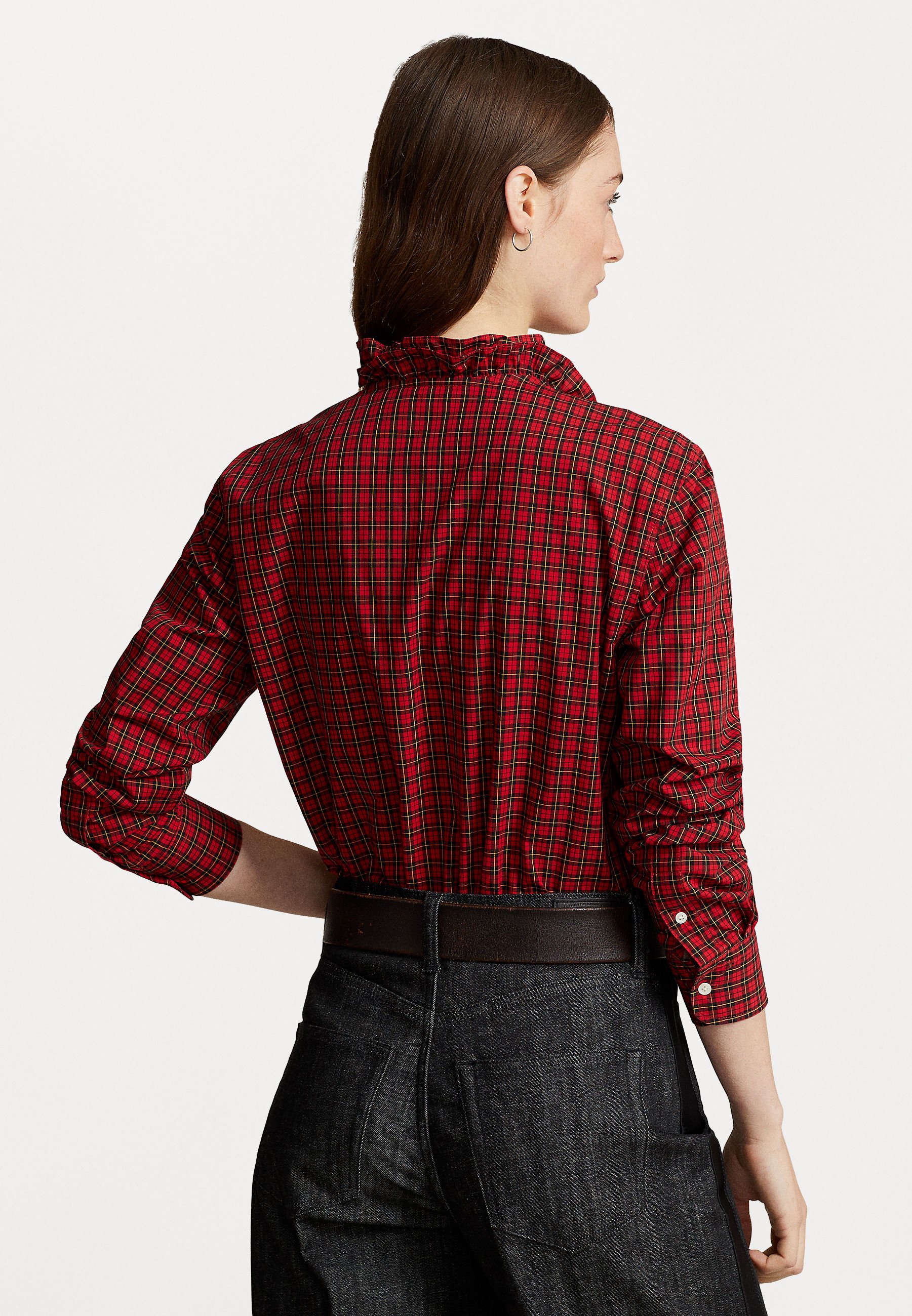 Polo Ralph Lauren CASY LONG SLEEVE BUTTON FRONT SHIRT - Button-down blouse - red black multi/black