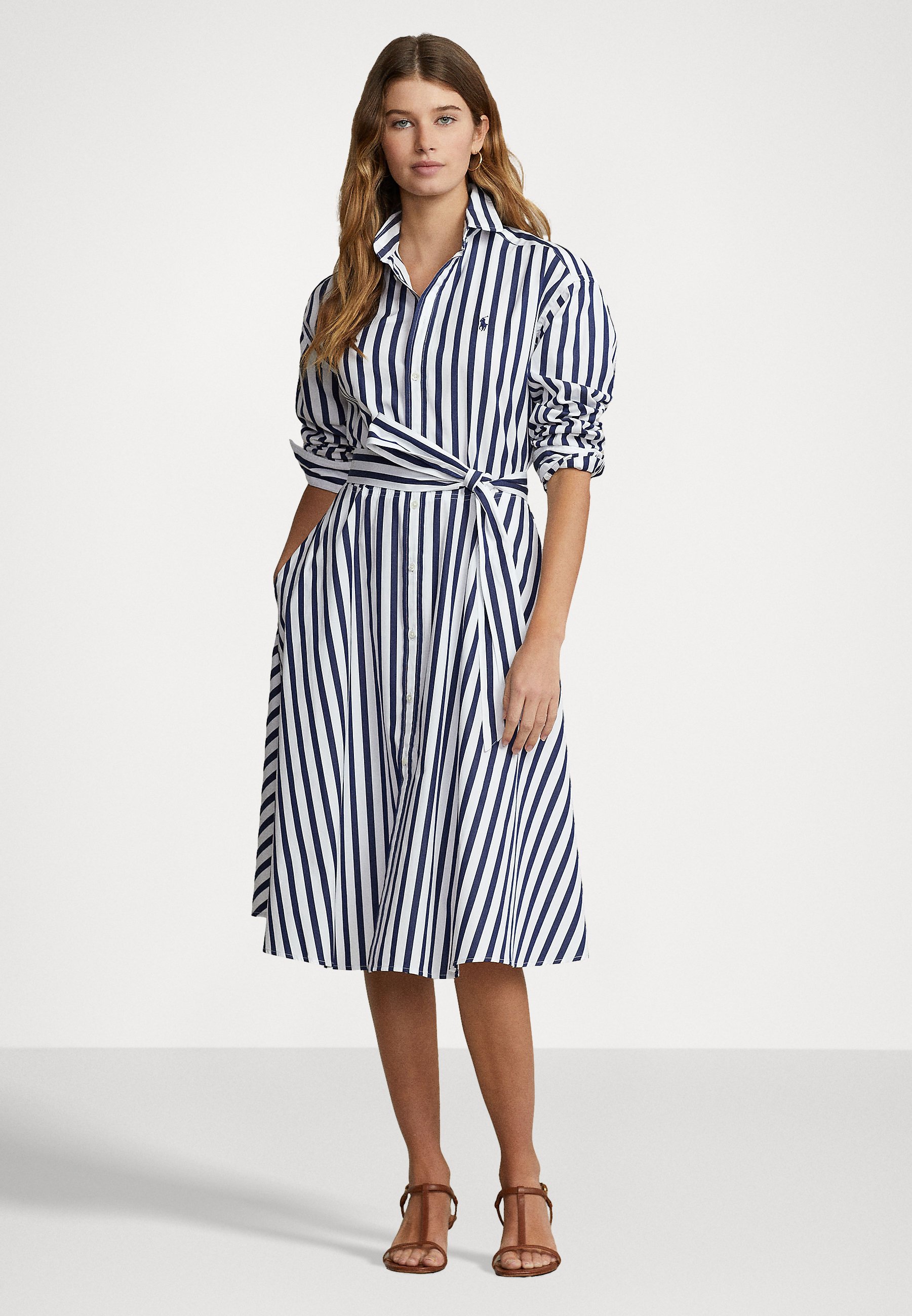 Polo Ralph Lauren ELA LONG SLEEVE DAY DRESS - Shirt dress - navy/white/dark blue