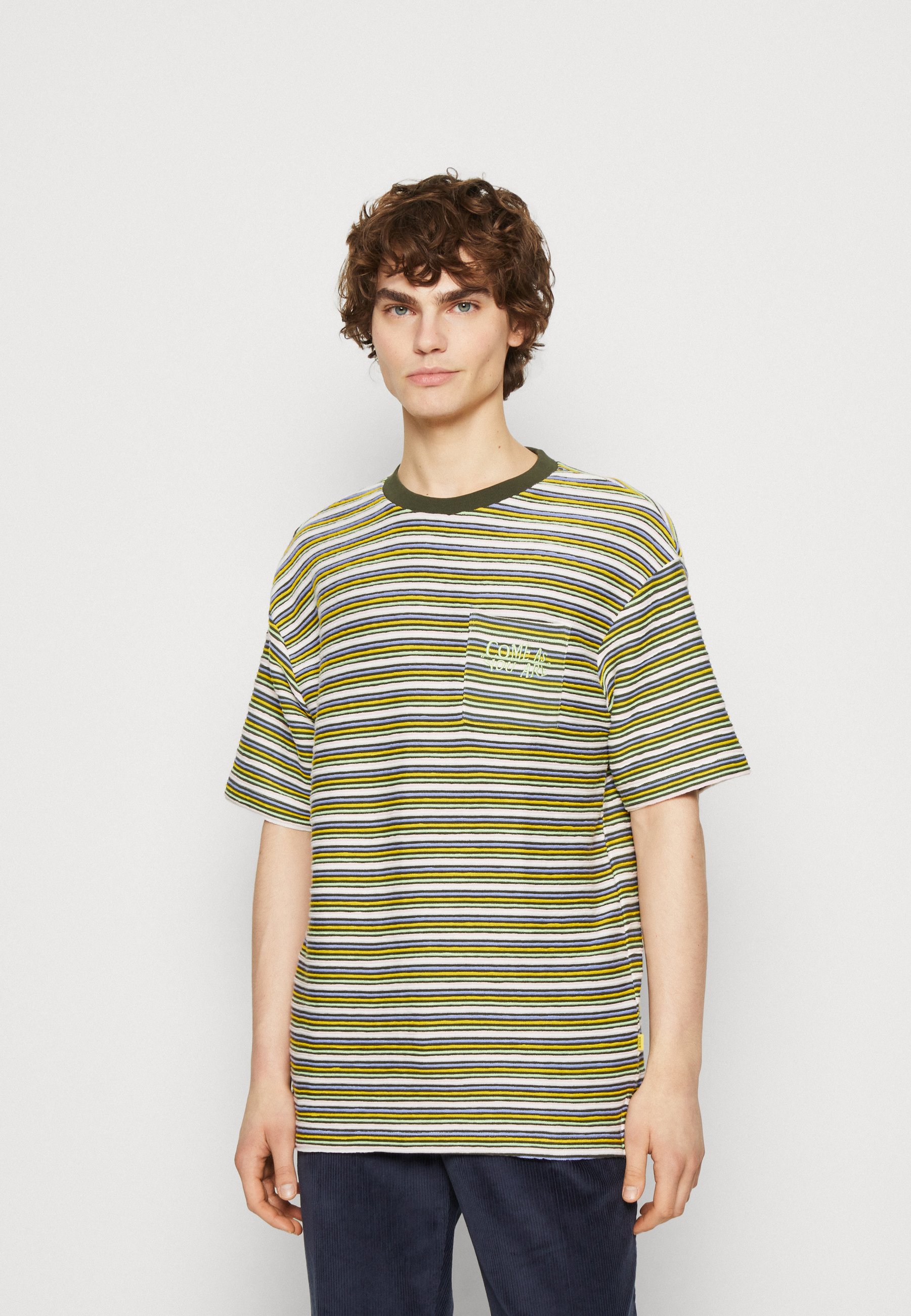 Scotch & Soda YARN DYED STRIPE POCKET - Print T-shirt - green/yellow/green