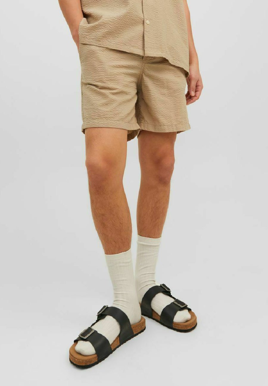 Jack &Jones SEERSUCKER - Tracksuit bottoms - crockery/beige