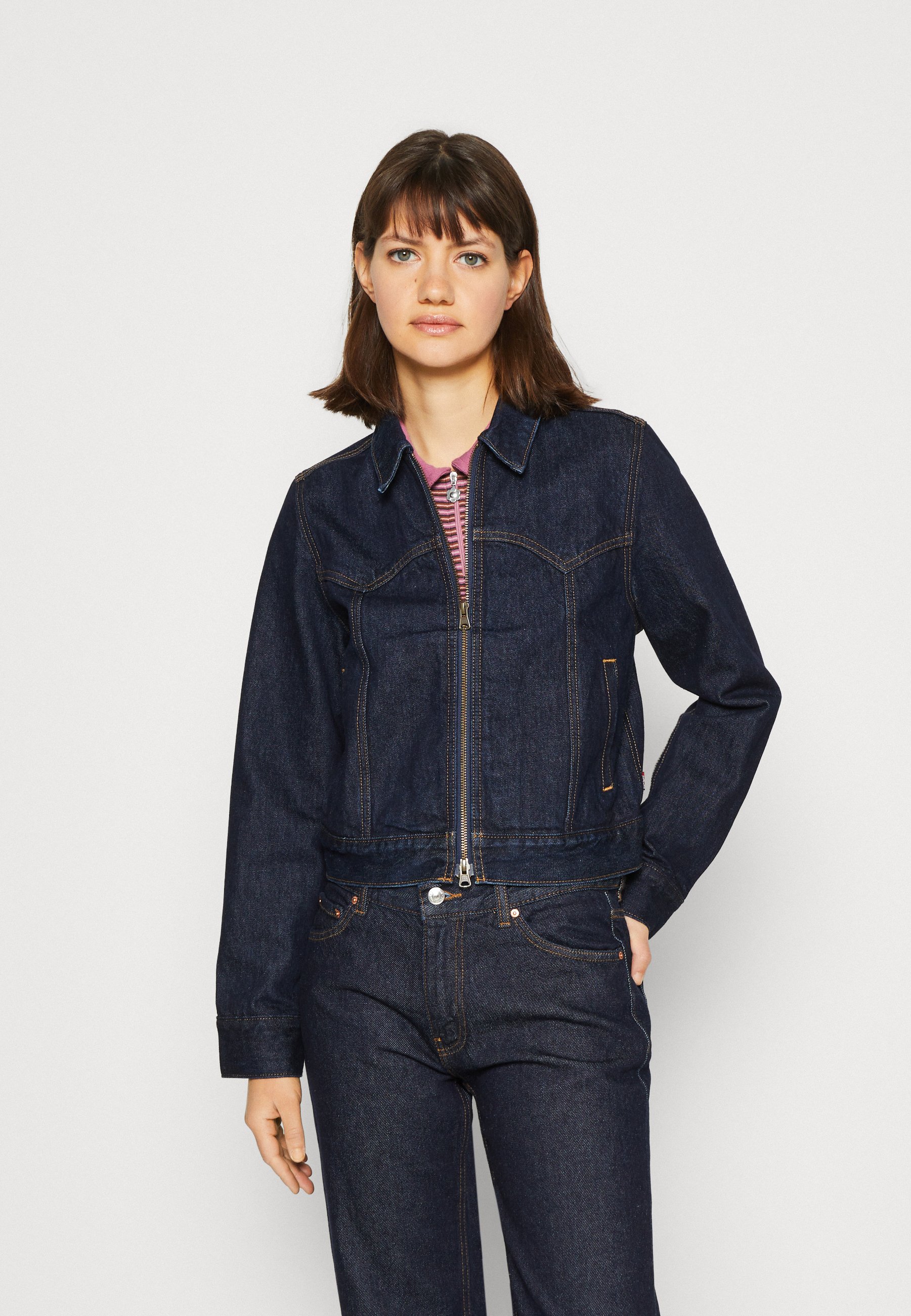 Levi's® ZIP SLIM TRUCKER - Denim jacket - blue denim/blue denim