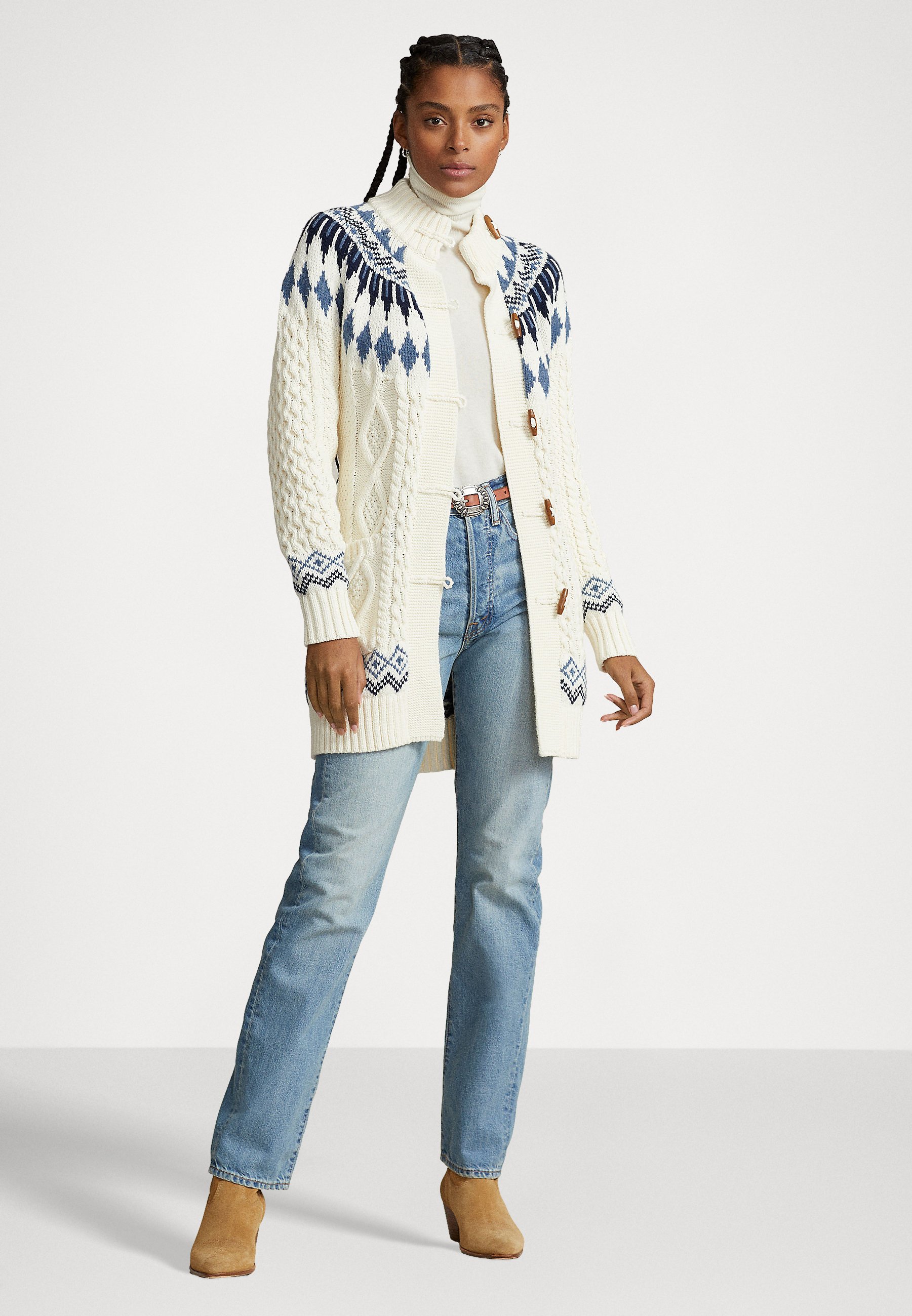 Polo Ralph Lauren LONG SLEEVE CARDIGAN - Cardigan - cream/navy/off-white
