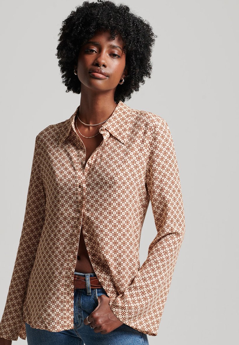 Superdry STUDIOS SEVENTIES - Button-down blouse - zappa brown print/brown