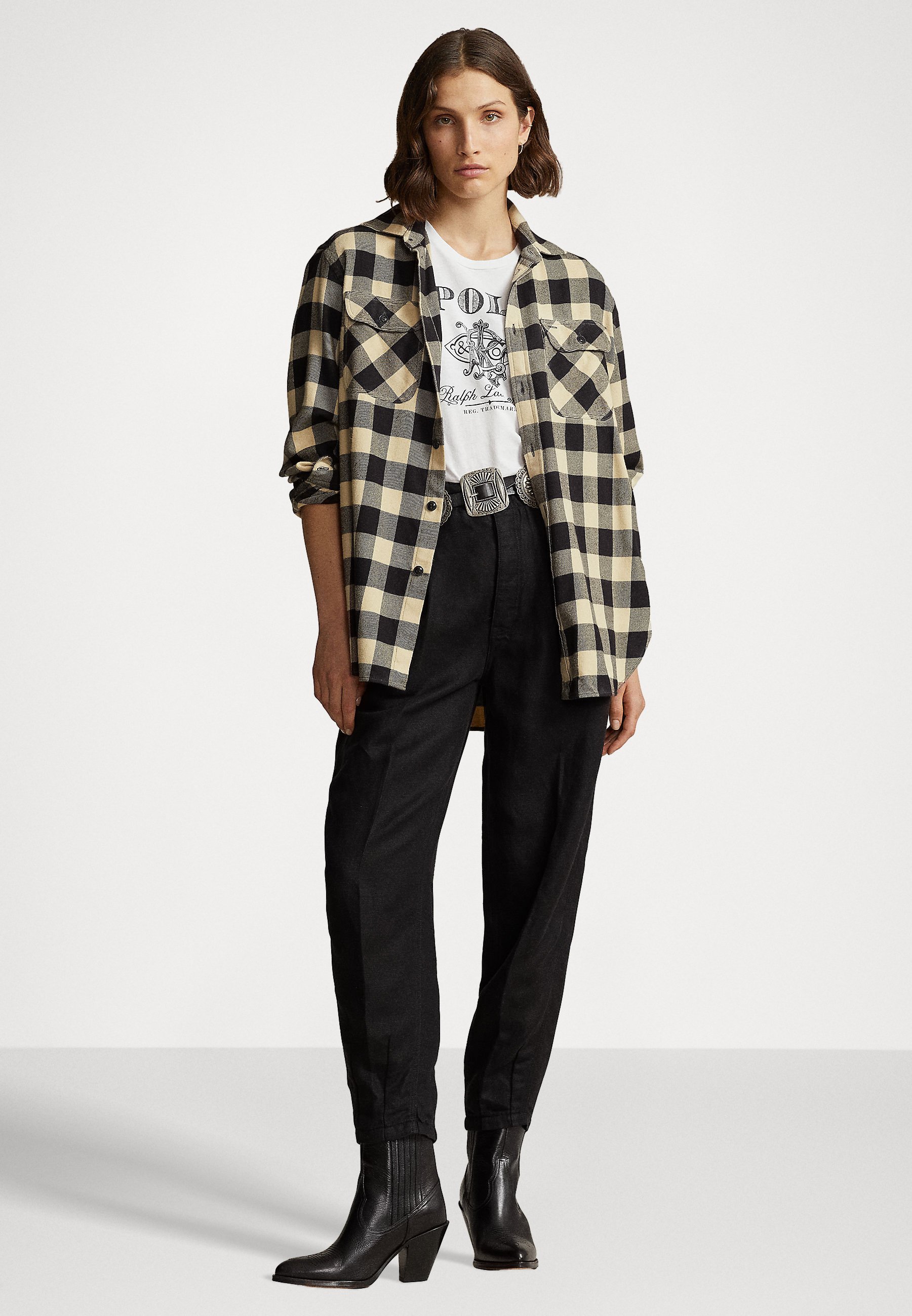Polo Ralph Lauren LONG SLEEVE BUTTON FRONT SHIRT - Button-down blouse - cream/black/black