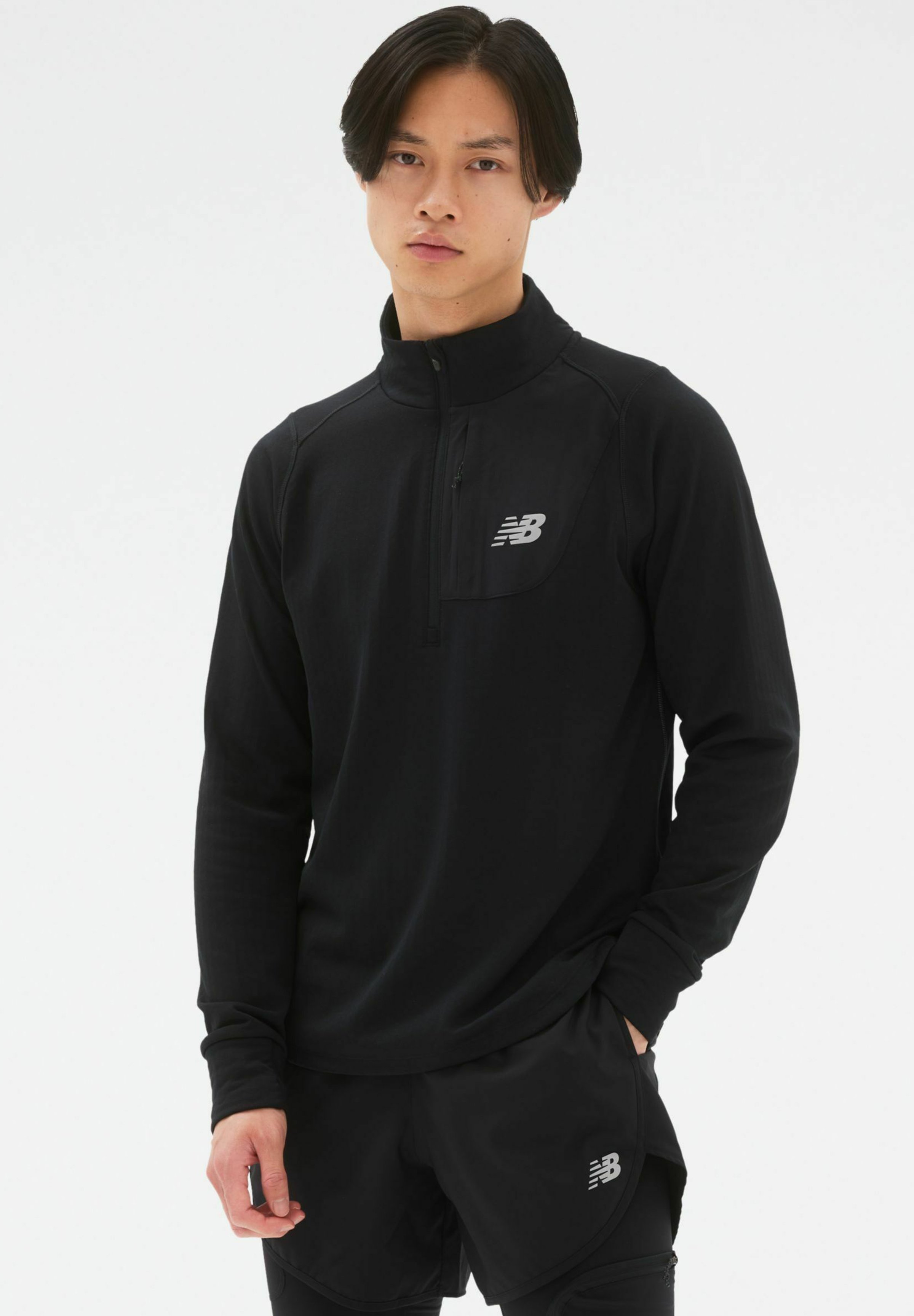 NB HEAT GRID HALF ZIP - Long sleeved top - black