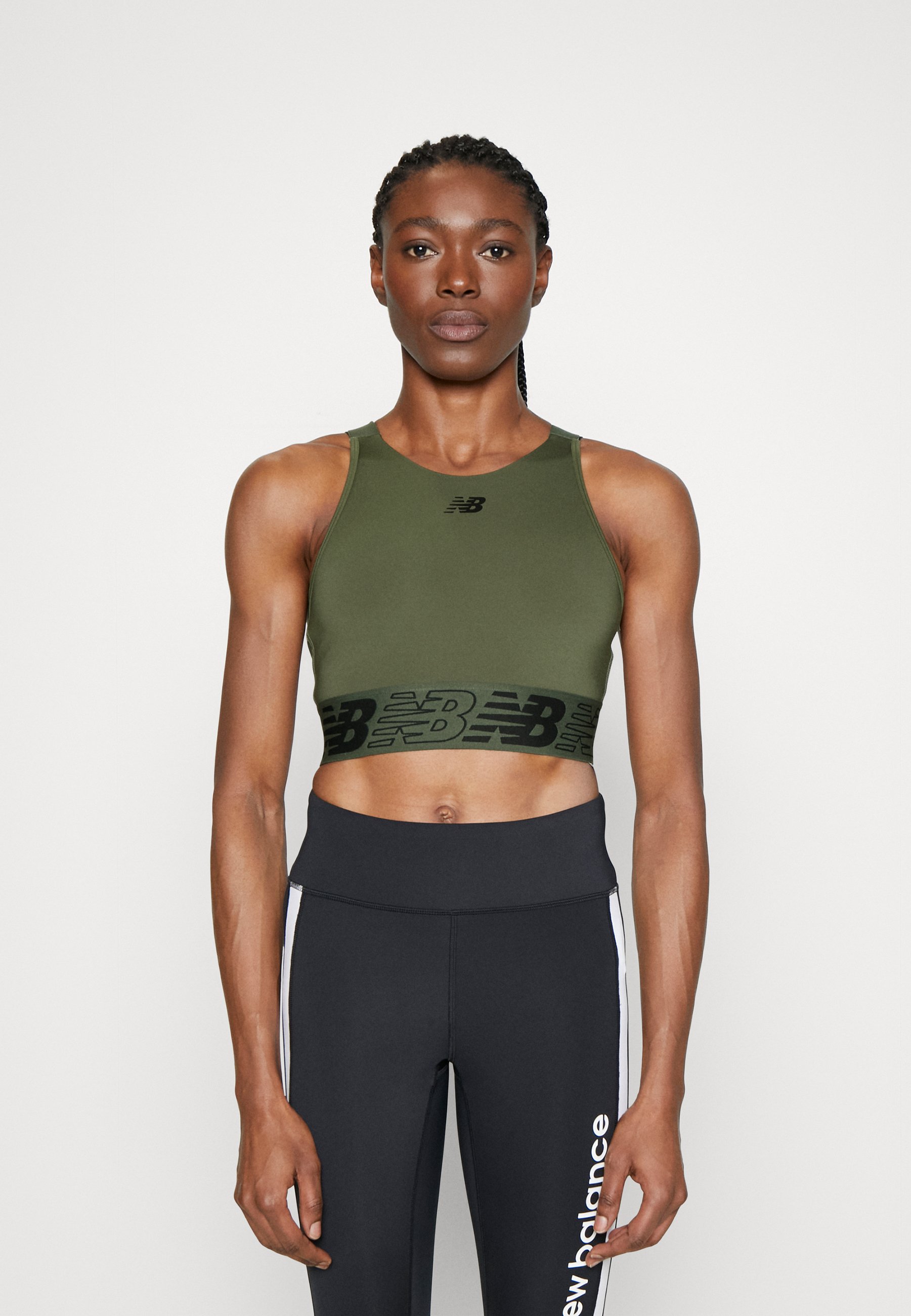 NB RELENTLESS CROP BRA - Medium support sports bra - deep olive green/olive