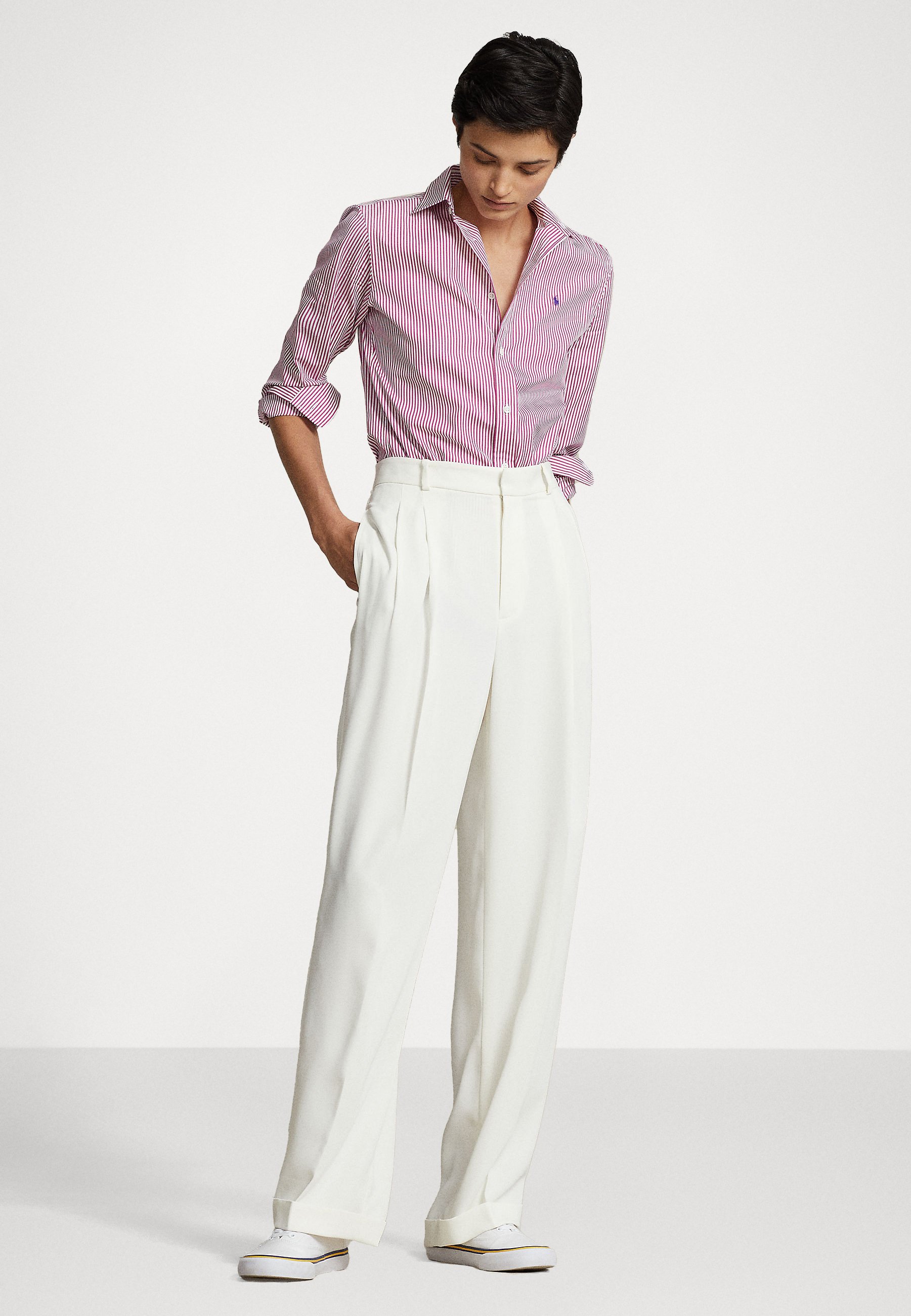 Polo Ralph Lauren LONG SLEEVE BUTTON FRONT SHIRT - Button-down blouse - white/vivid pink/pink