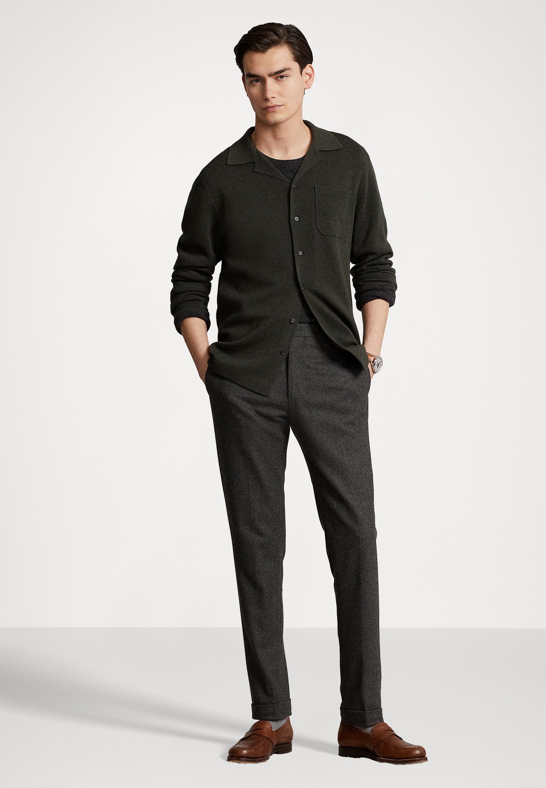 Polo Ralph Lauren LONG SLEEVE  - Shirt - olive heather/olive