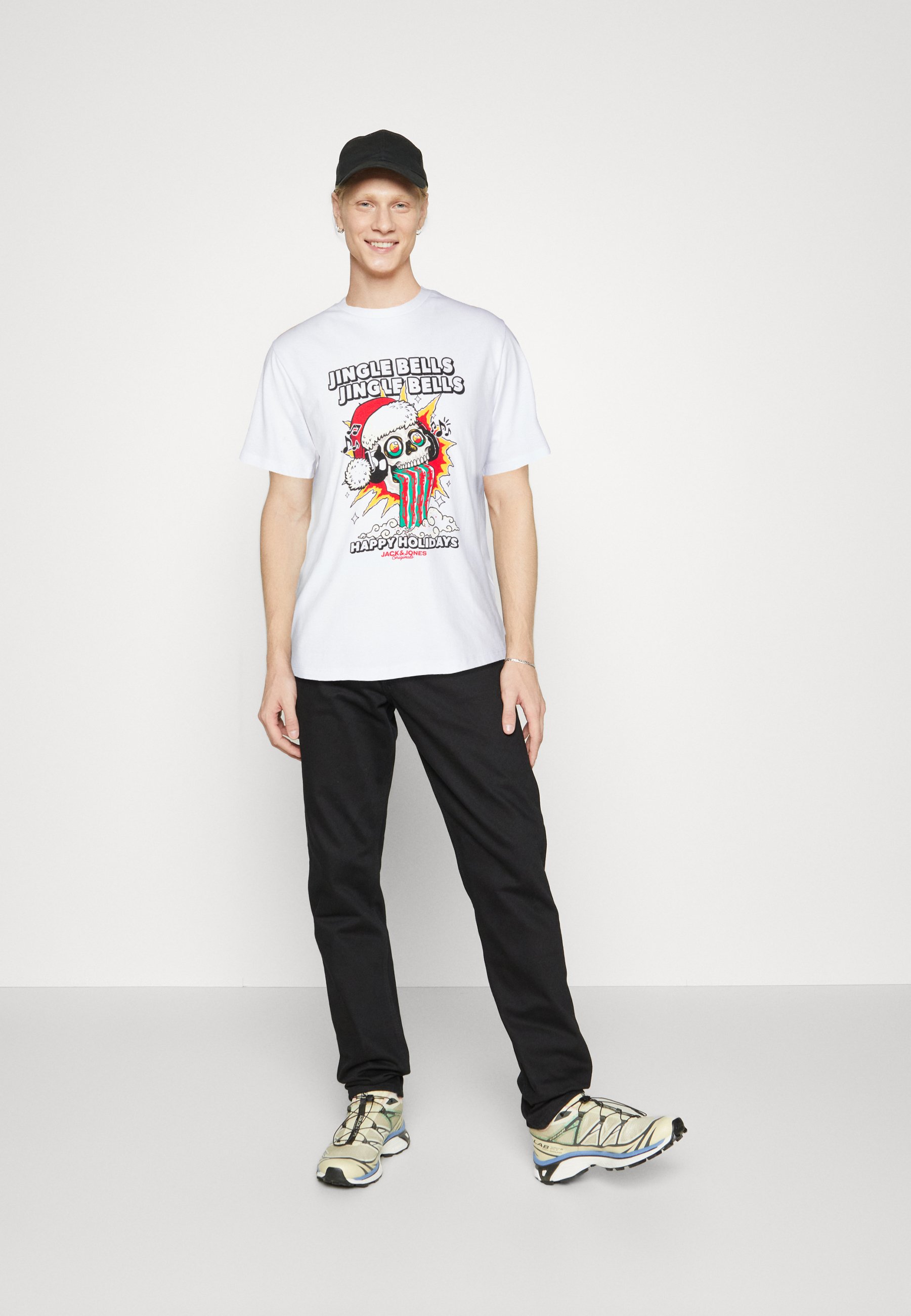 Jack &Jones JORCHRISTMAS SKULL SS CREW NECK - Print T-shirt - bright white/white