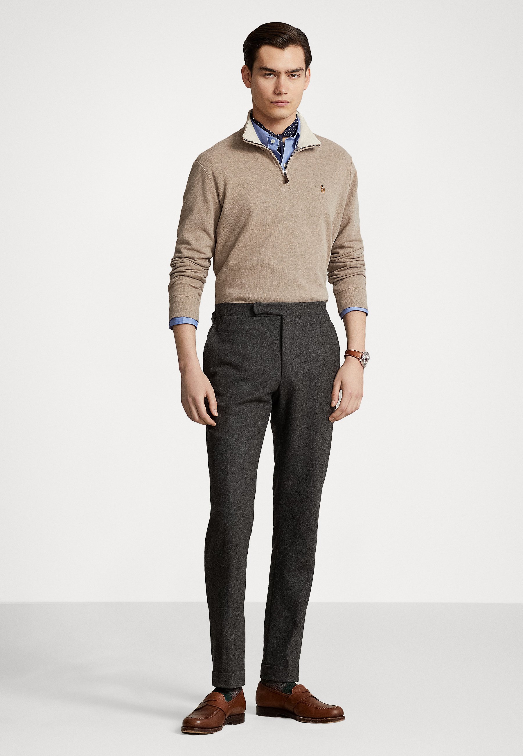 Polo Ralph Lauren LONG SLEEVE HALF ZIP - Jumper - adirondack heather/sand