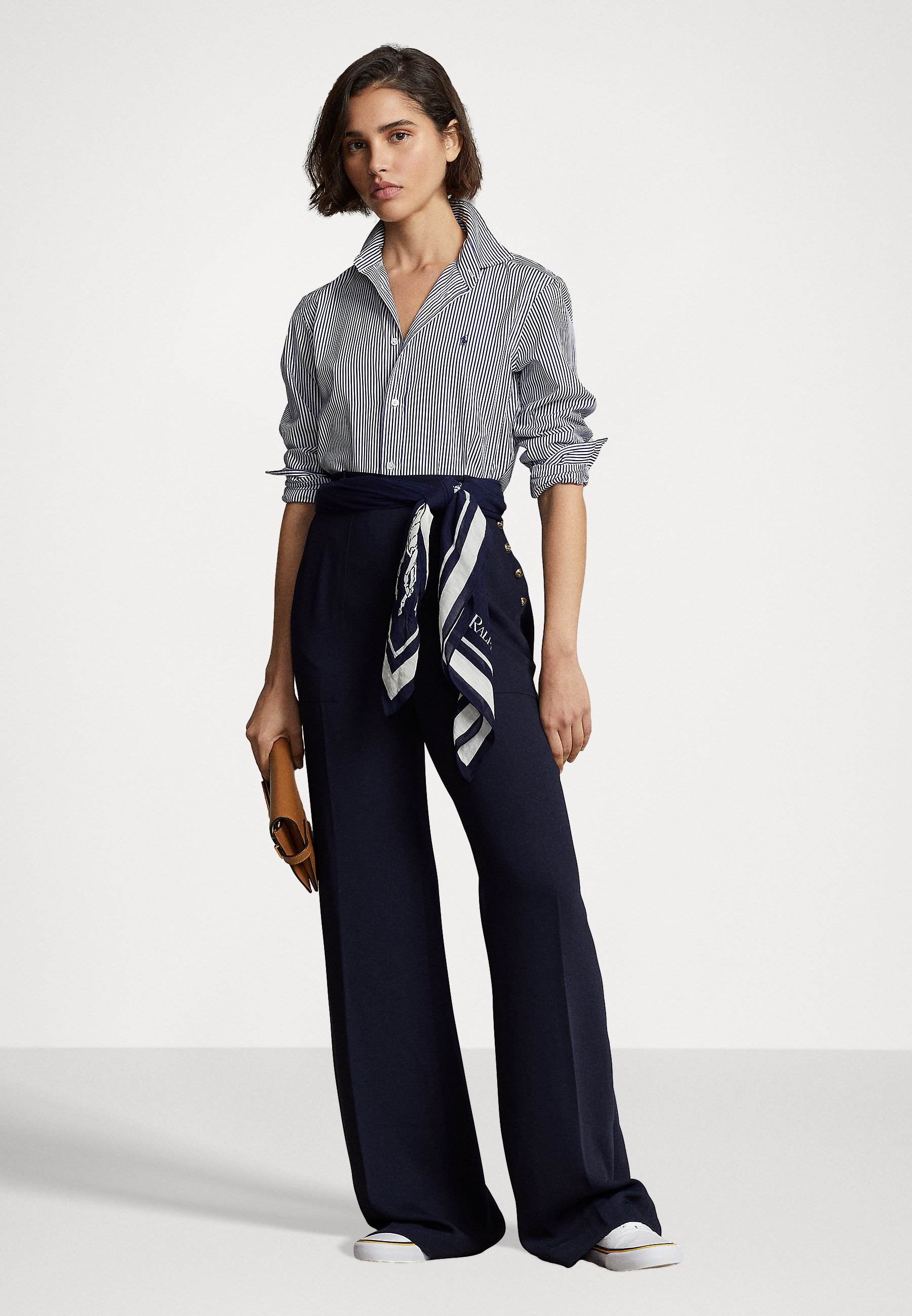 Polo Ralph Lauren LONG SLEEVE BUTTON FRONT SHIRT - Button-down blouse - white/fall royal/white