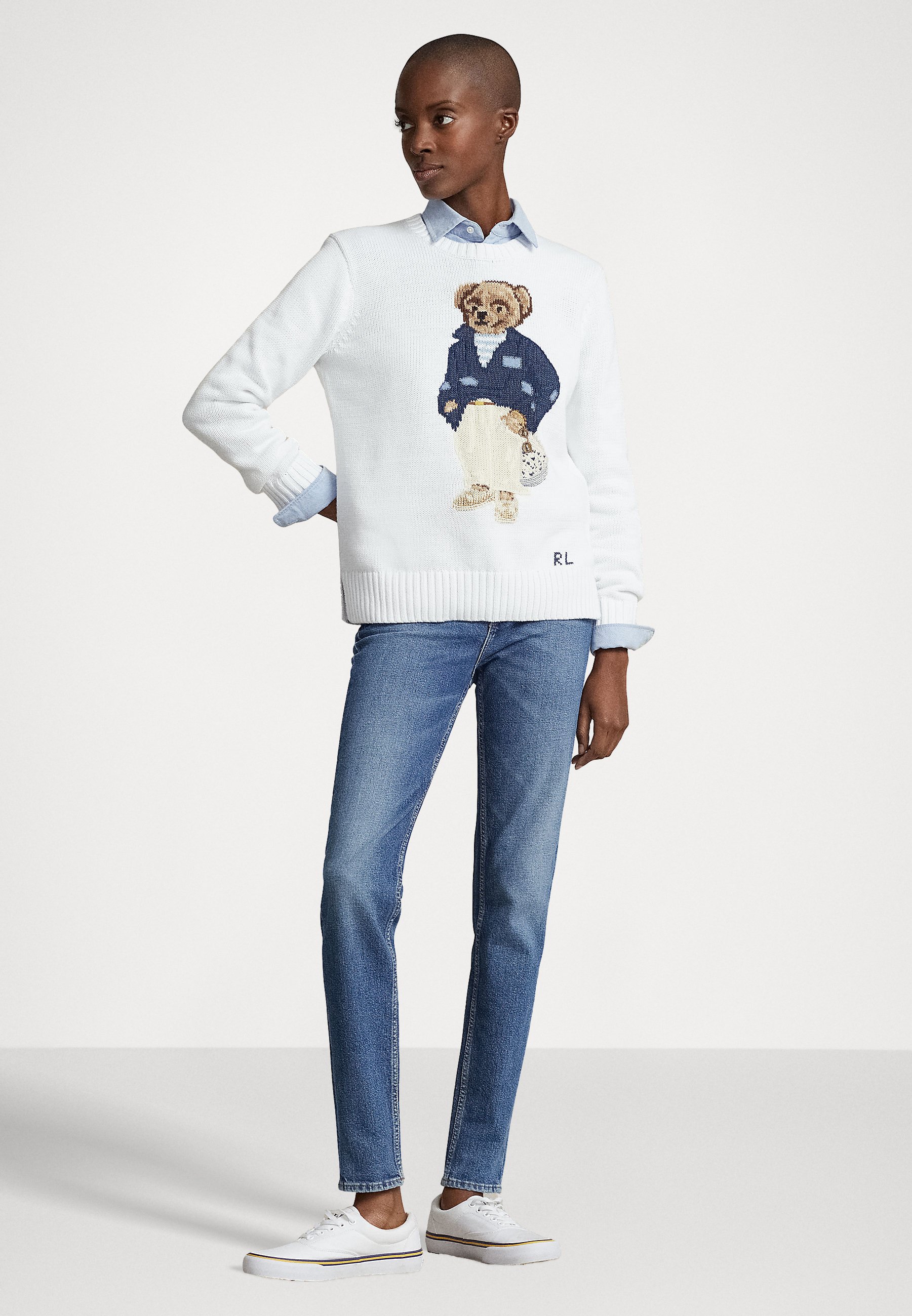 Polo Ralph Lauren BEAR LONG SLEEVE - Jumper - white/multi-coloured