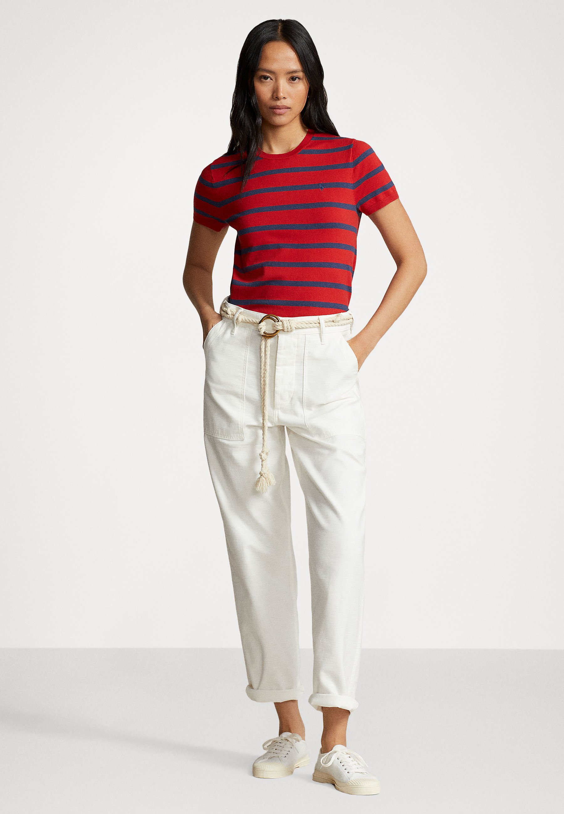 Polo Ralph Lauren STRIPE SHORT SLEEVE - Print T-shirt - faded red/navy/red