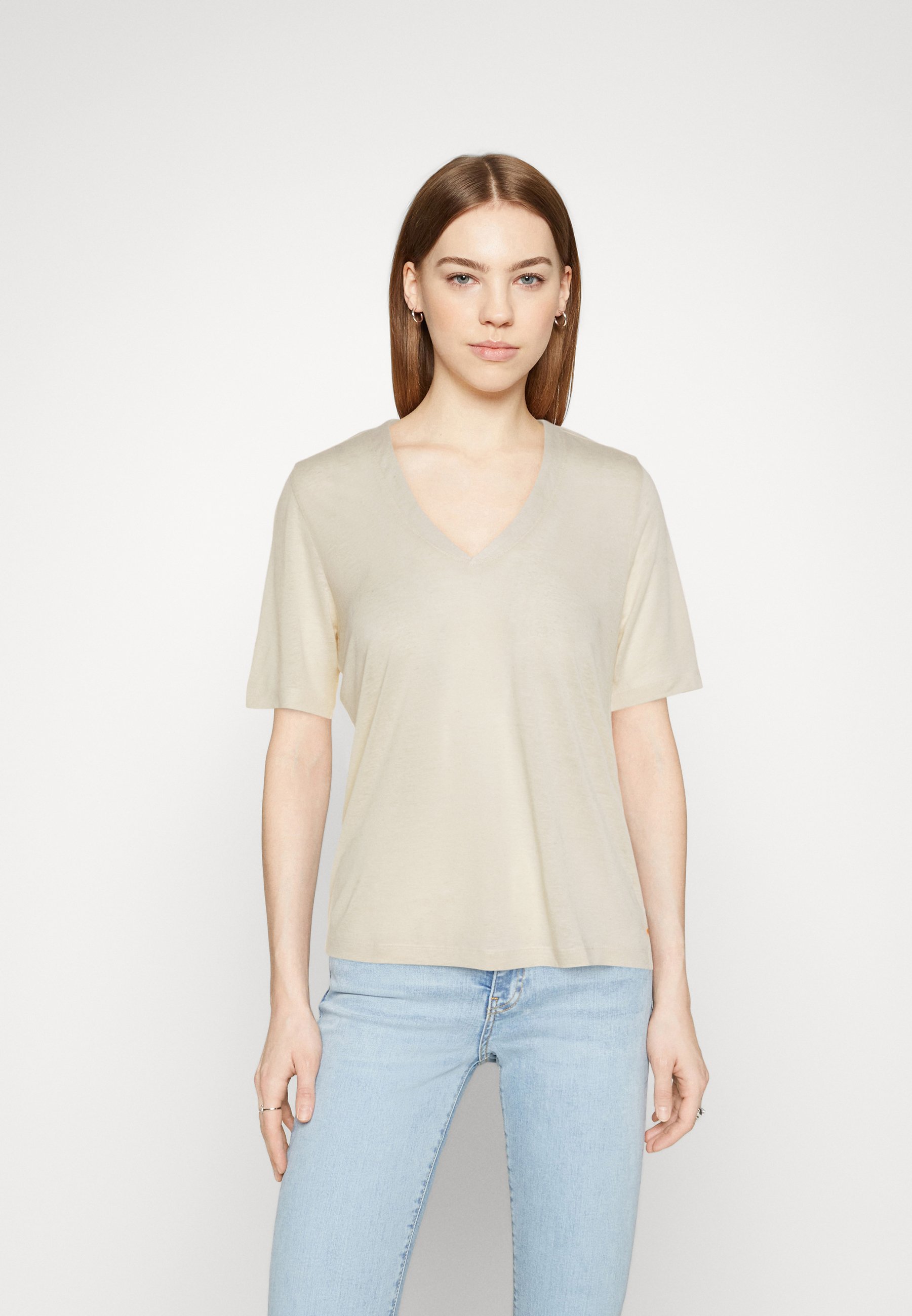 Scotch & Soda SOFT V NECK - Print T-shirt - arctic white/white