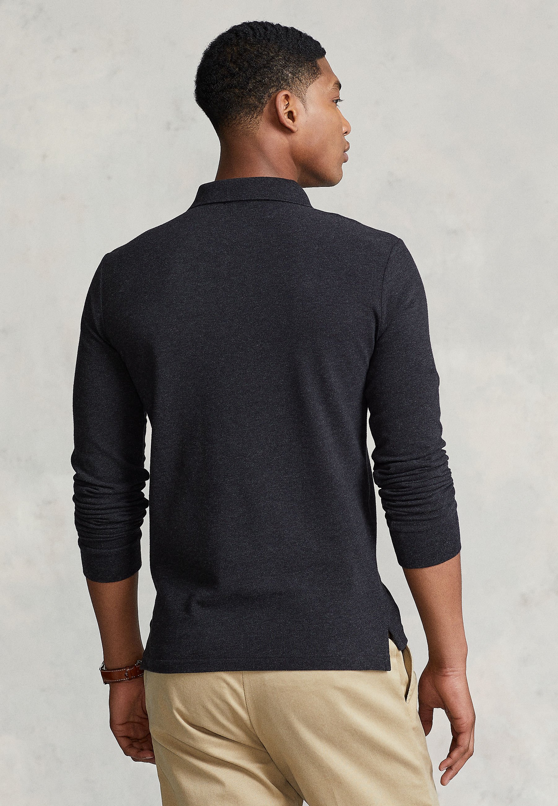 Polo Ralph Lauren SLIM LONG SLEEVE - Polo shirt - black marl heather/black
