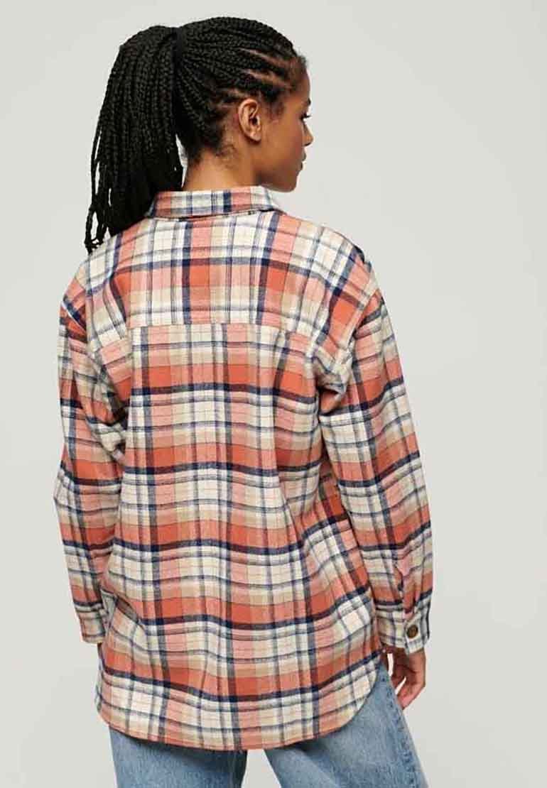 Superdry CHECK - Button-down blouse - ivory coral check/coral