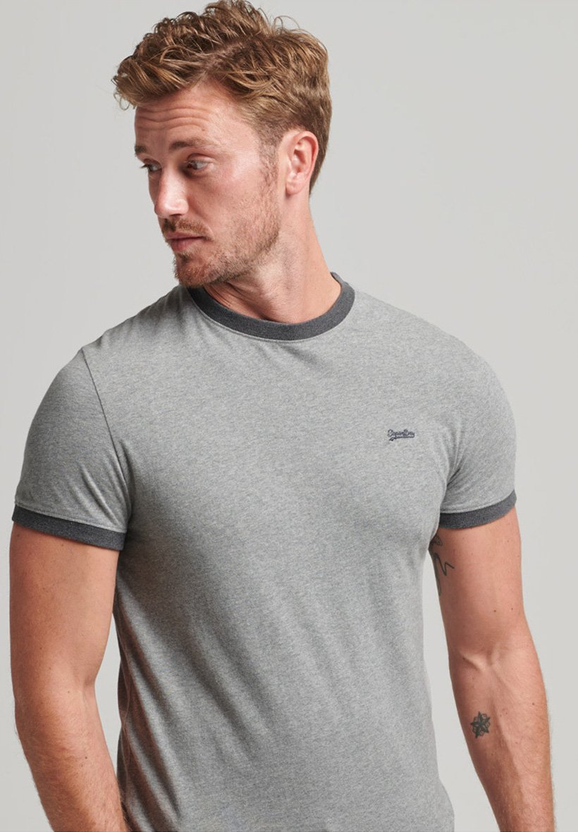Superdry VINTAGE RINGER  - Print T-shirt - grey marl/dark grey